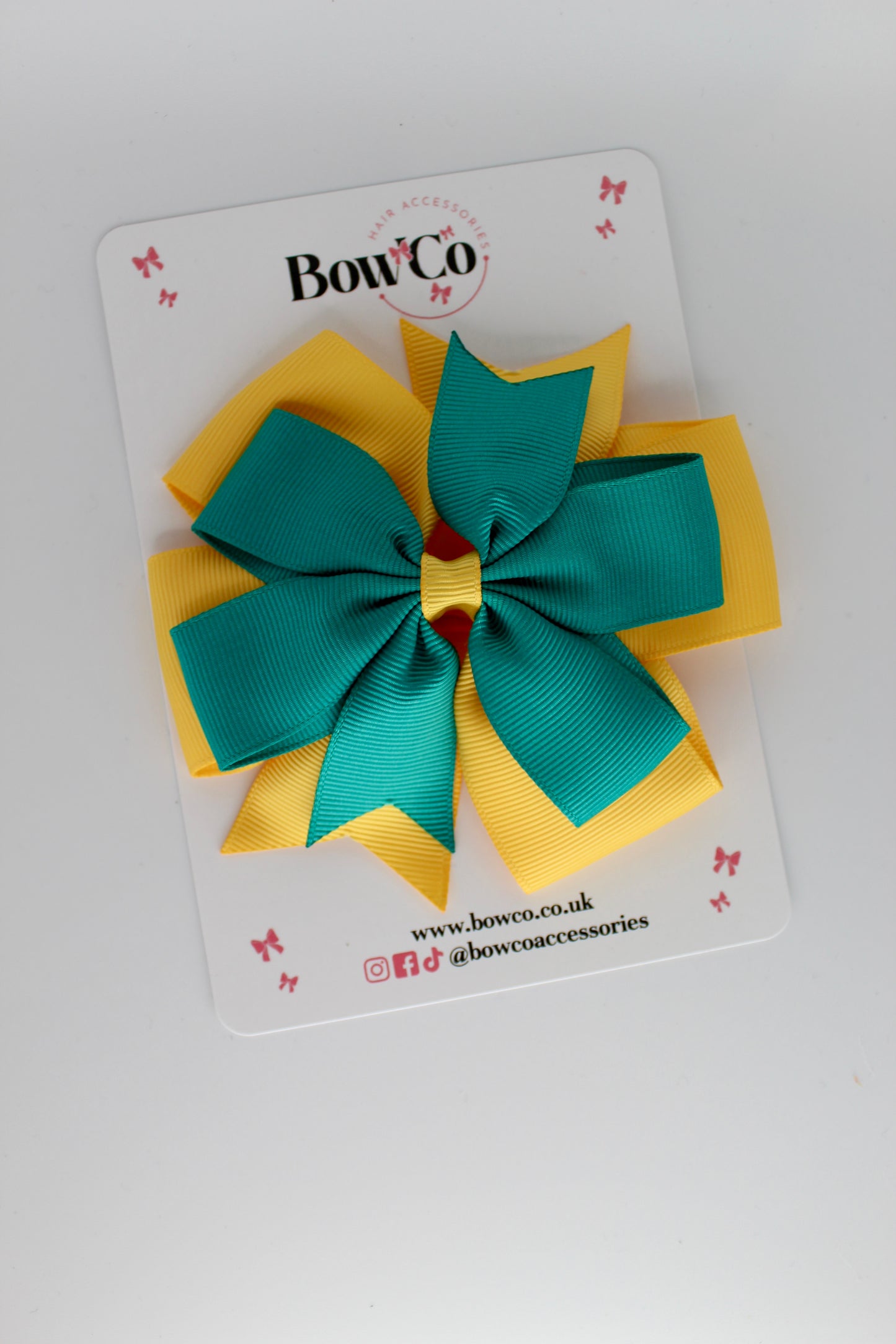 Pinwheel Bow Clip - Jade Green and Yellow Gold