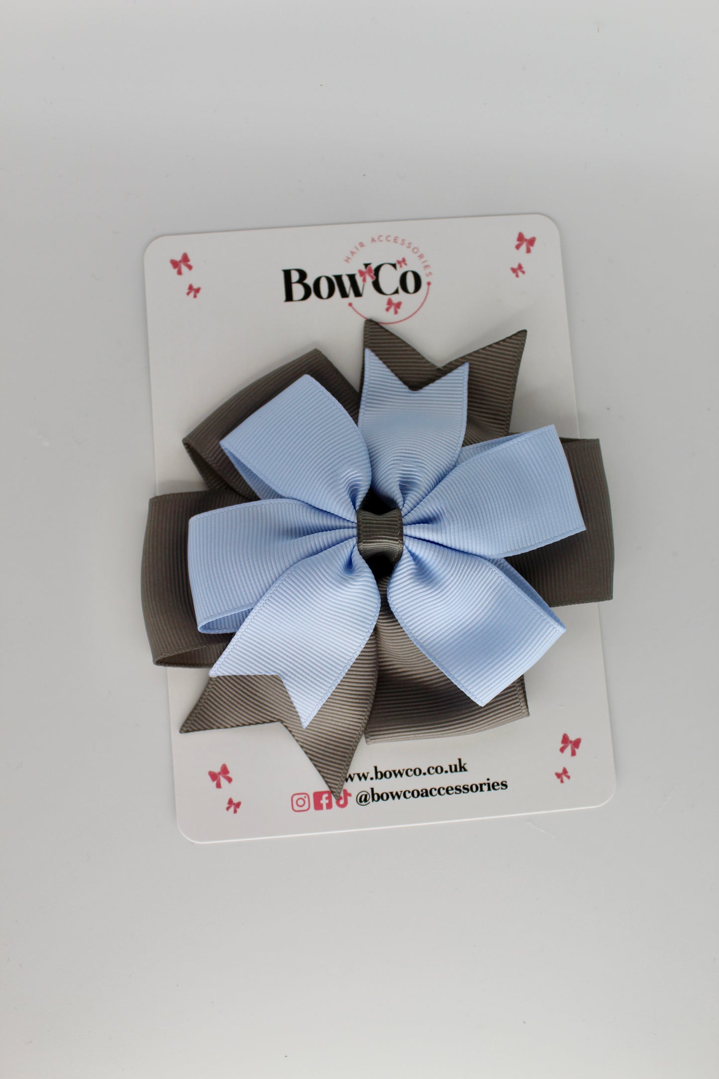 Pinwheel Bow Clip - Bluebell and Metal Grey