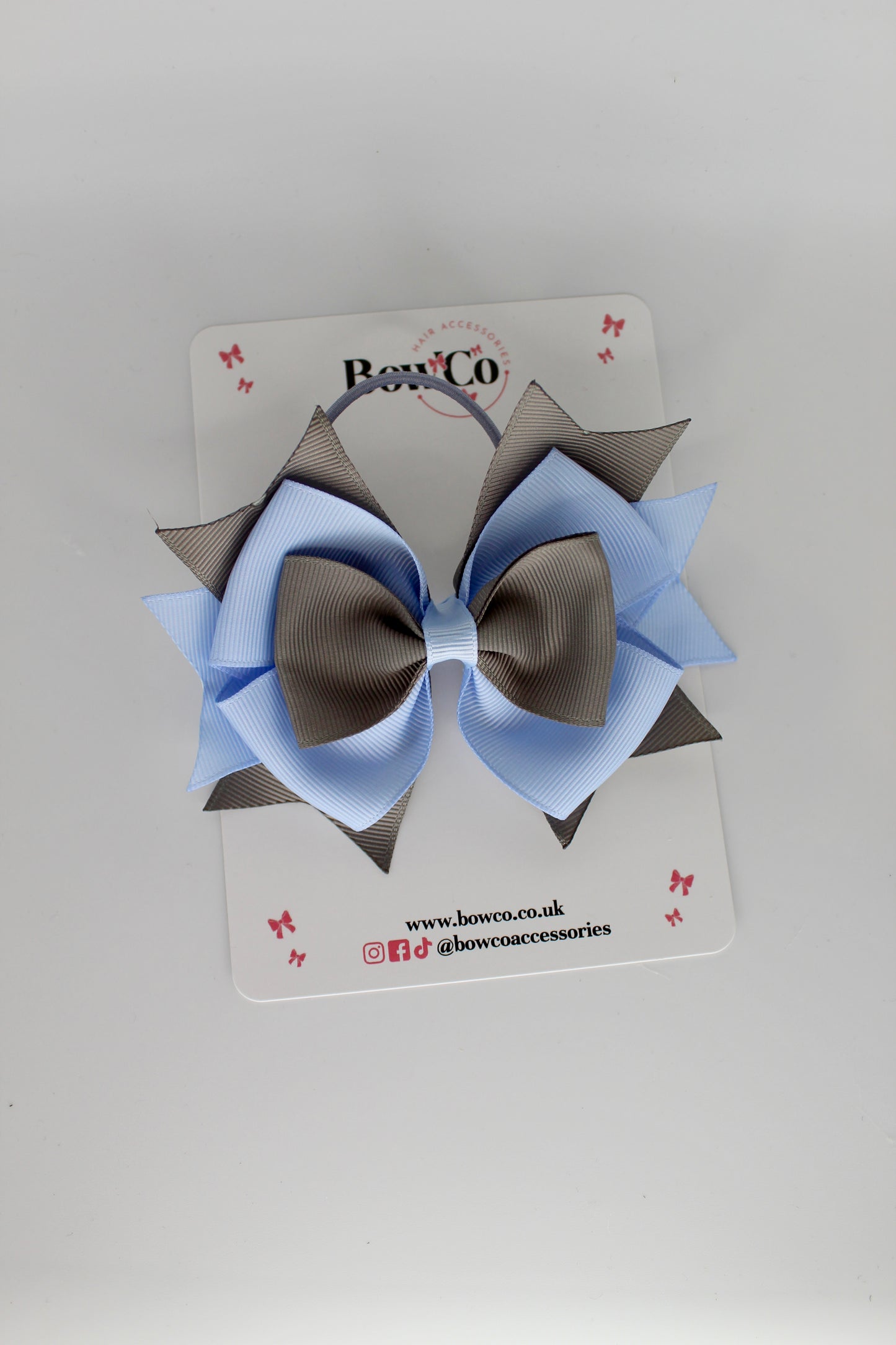 3.5 Inches Layer Bow - Elastic Bobble - Bluebell and Metal Grey