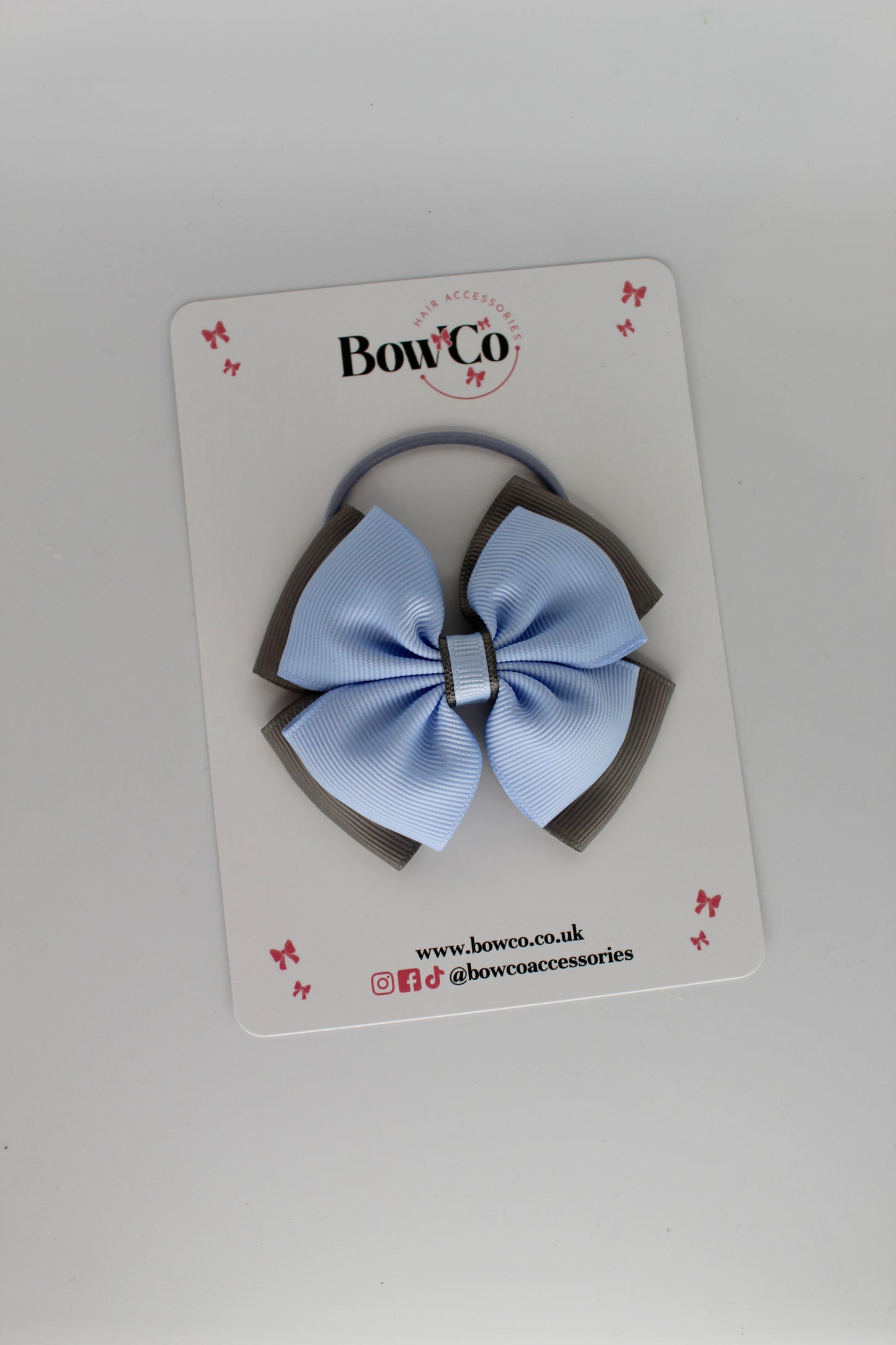 3 Inch Layer Edge Bow - Elastic Bobble - Bluebell and Metal Grey
