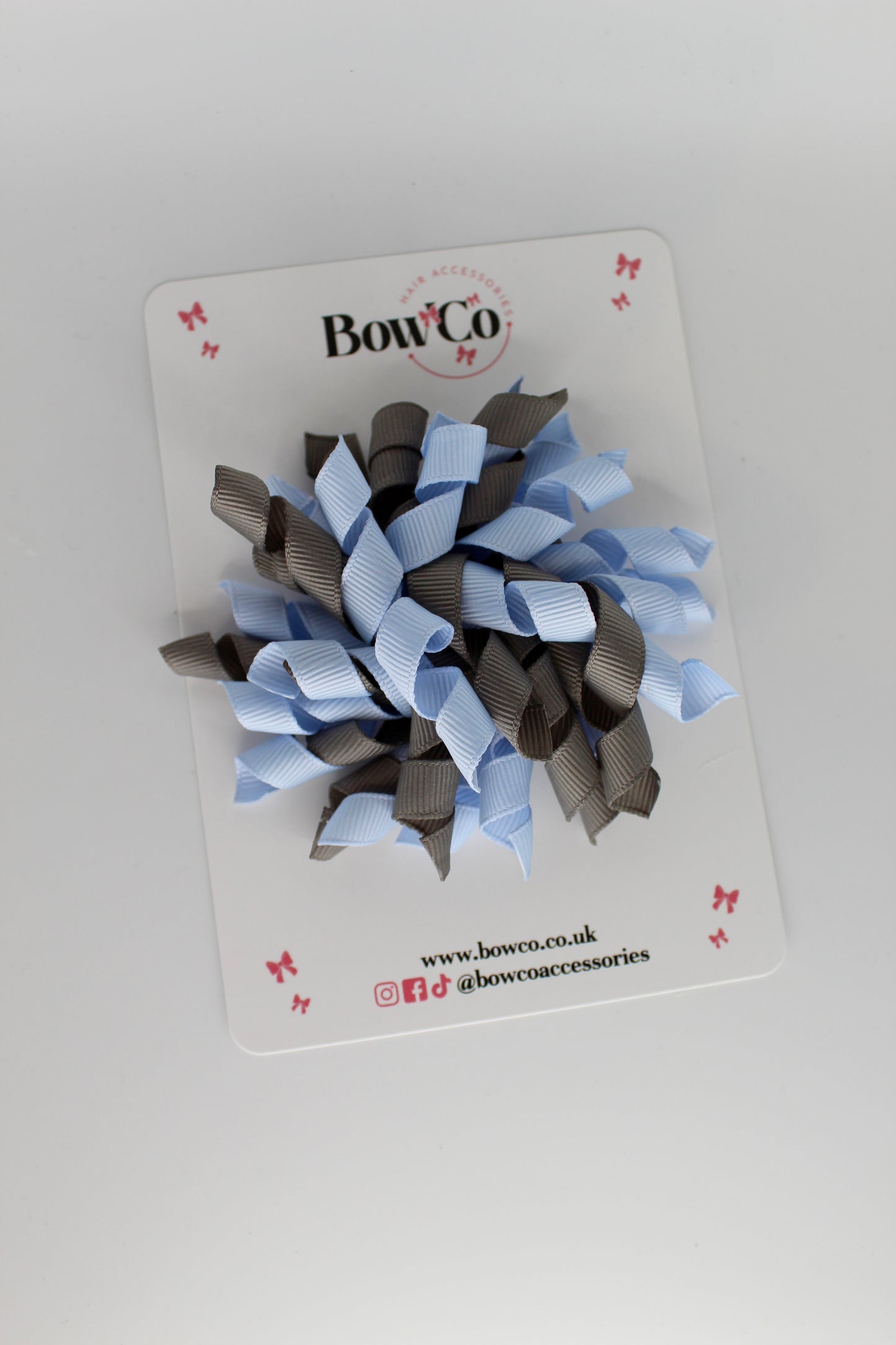 3.5 Inch Corker Bow Clip - Bluebell and Metal Grey