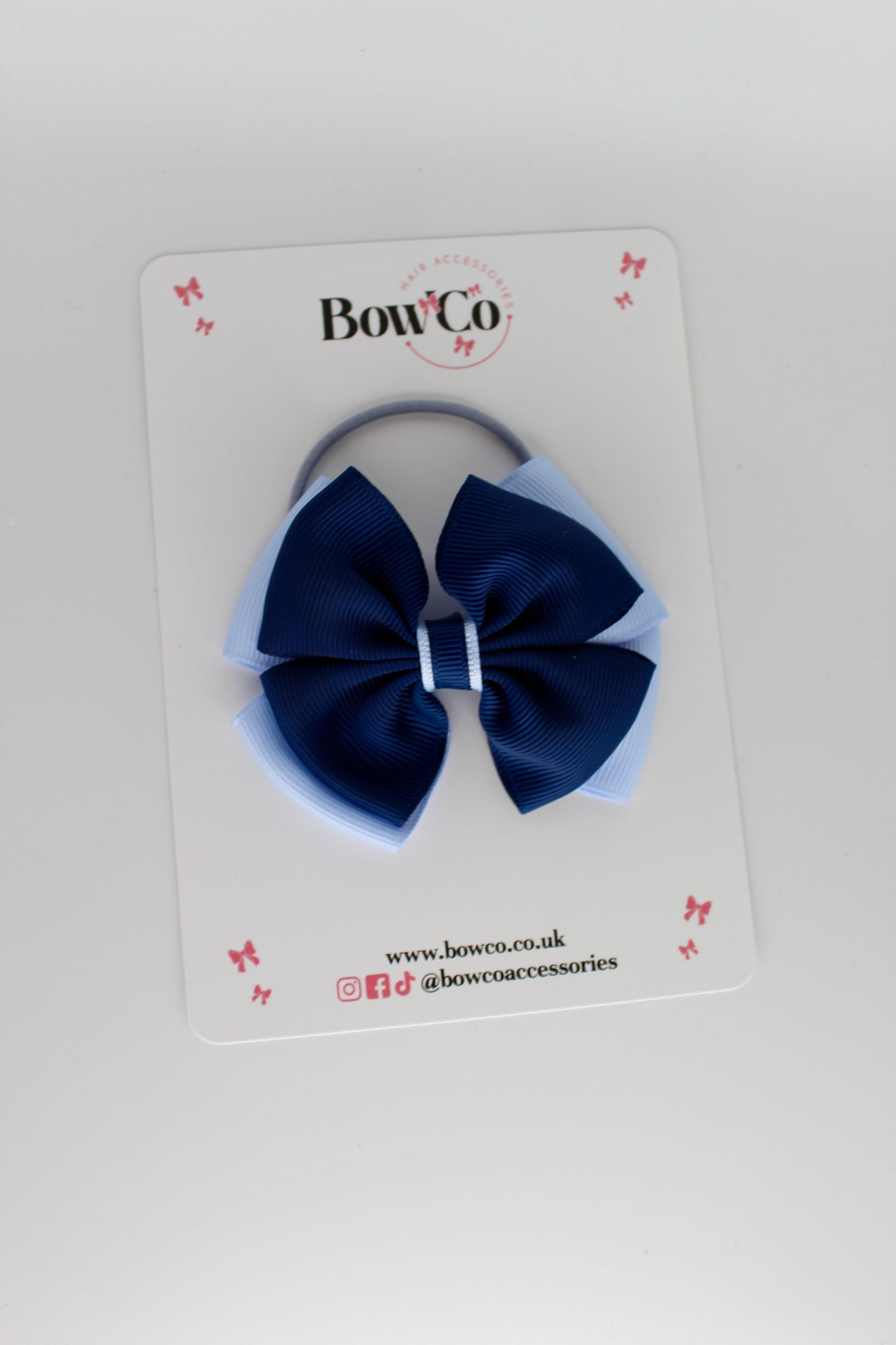 3 Inch Layer Edge Bow - Clip - Navy Blue and Bluebell
