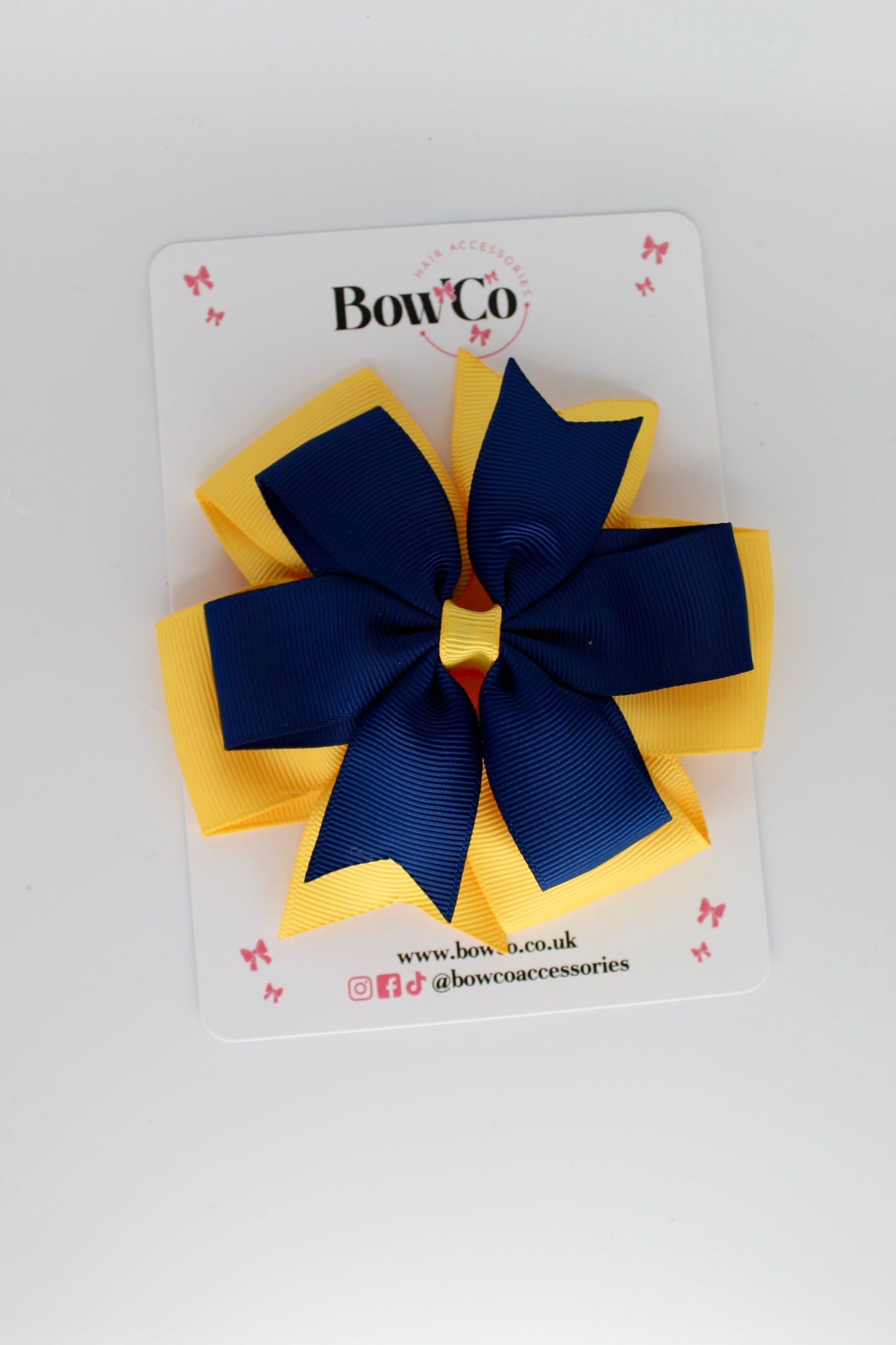 Pinwheel Bow Clip - Navy Blue and Yellow Gold