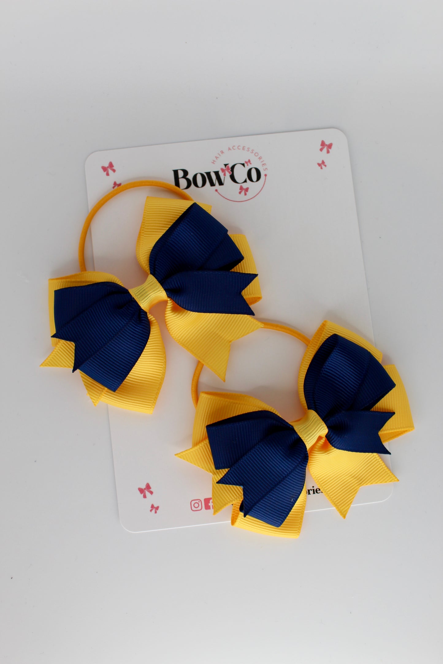 Navy and Yellow Gold - Double Tail Bow Set - Elastic