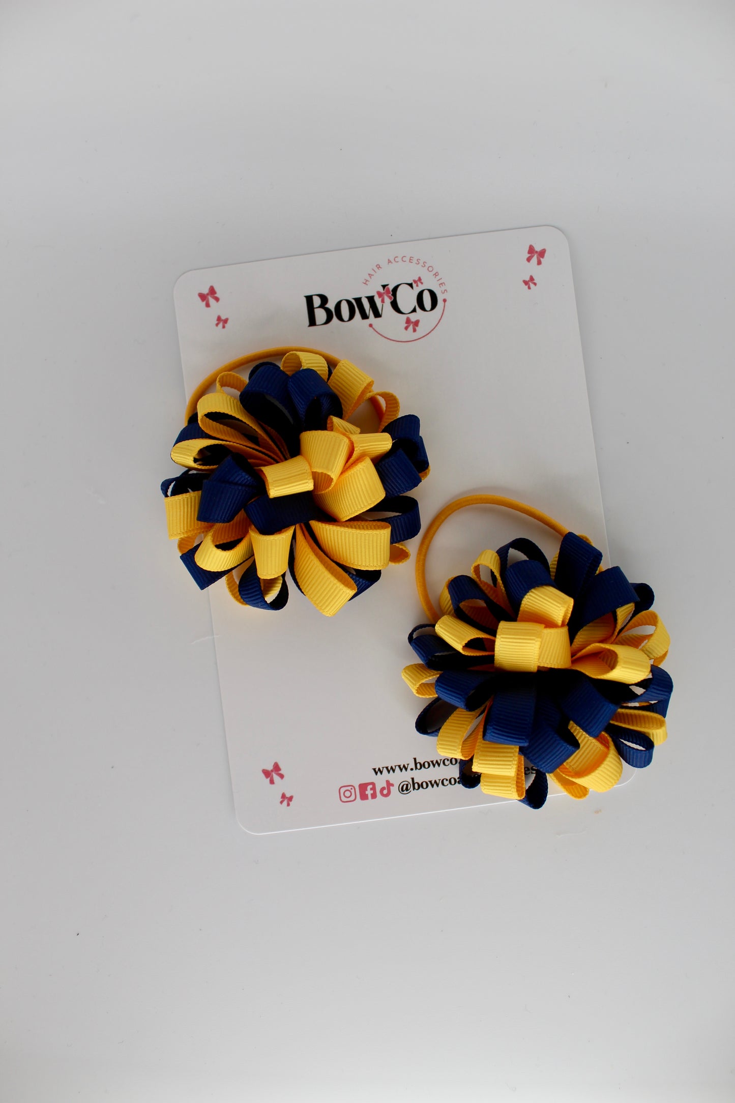 2.5 Inches Pom Pom Elastic Bobble - 2 Pack - Navy and Yellow Gold
