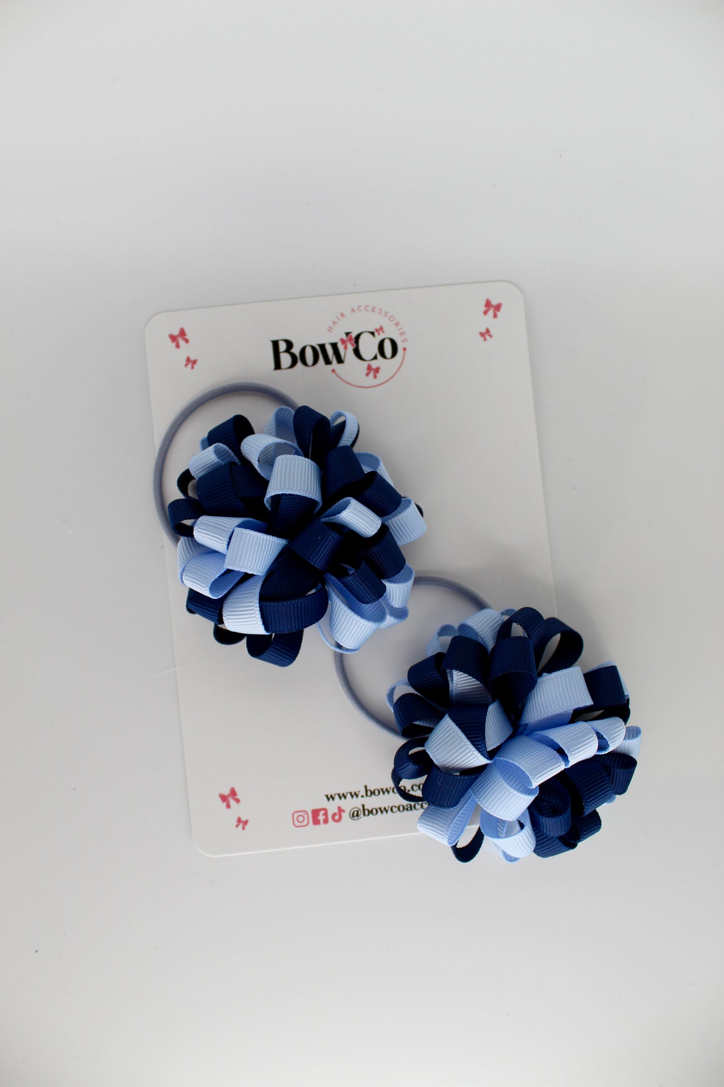 Schools Bows Navy and Bluebell - Pom Pom Bow Set