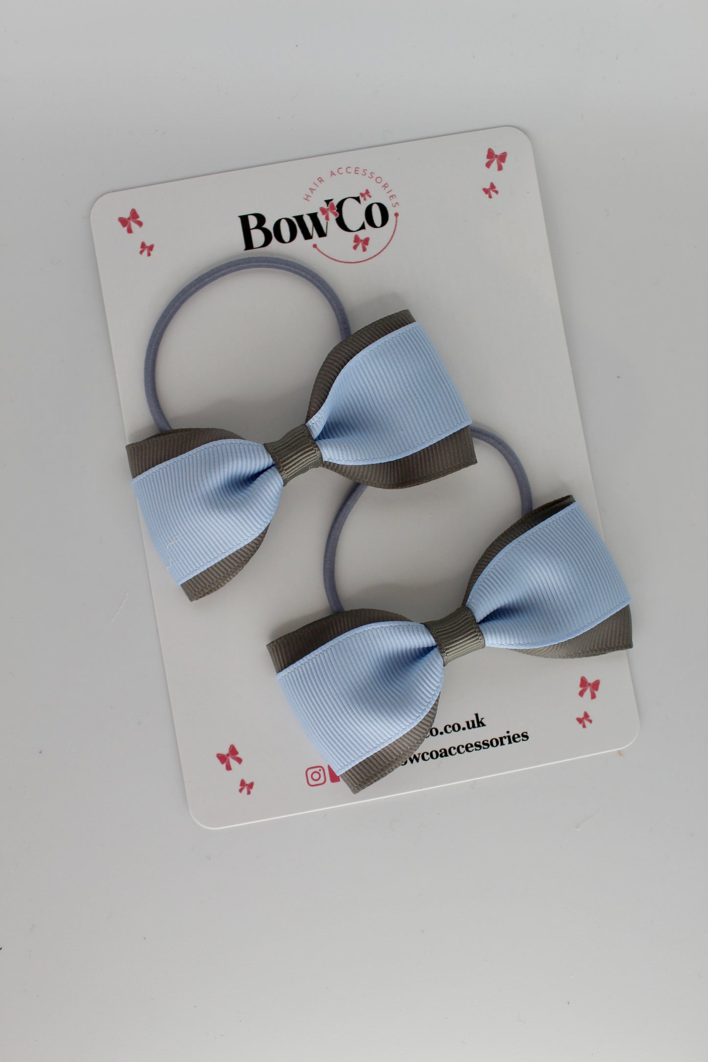 3 Inch Tuxedo Bow Set - Elastic - Bluebell and Metal Grey