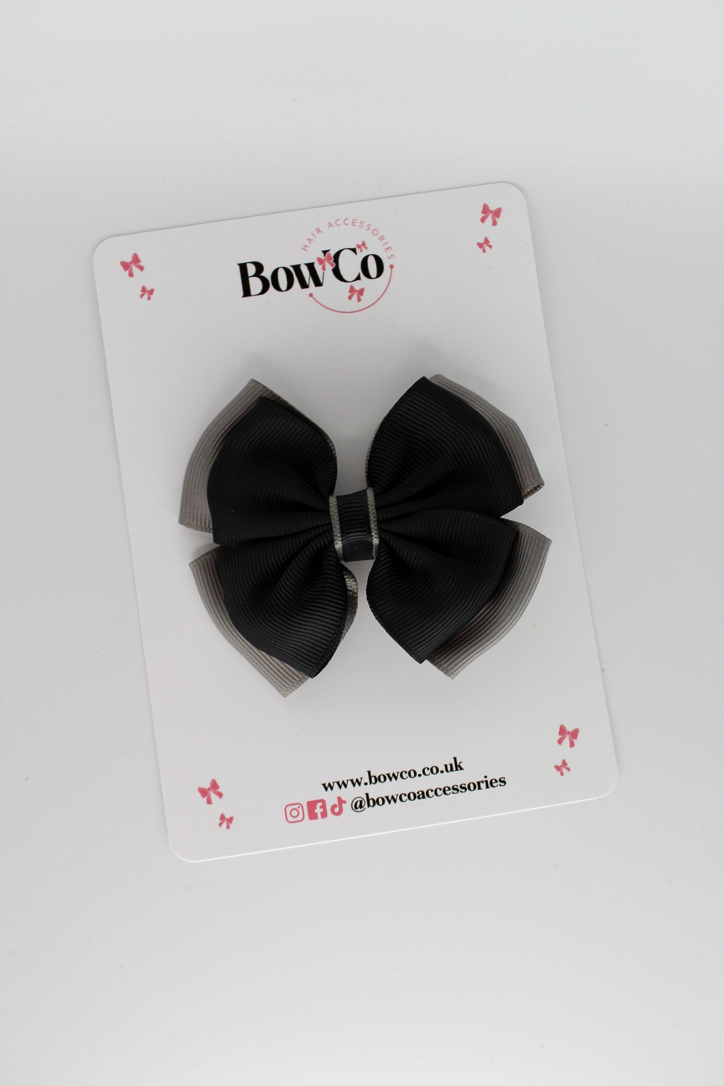 3 Inch Layer Edge Bow - Clip - Black and Metal Grey
