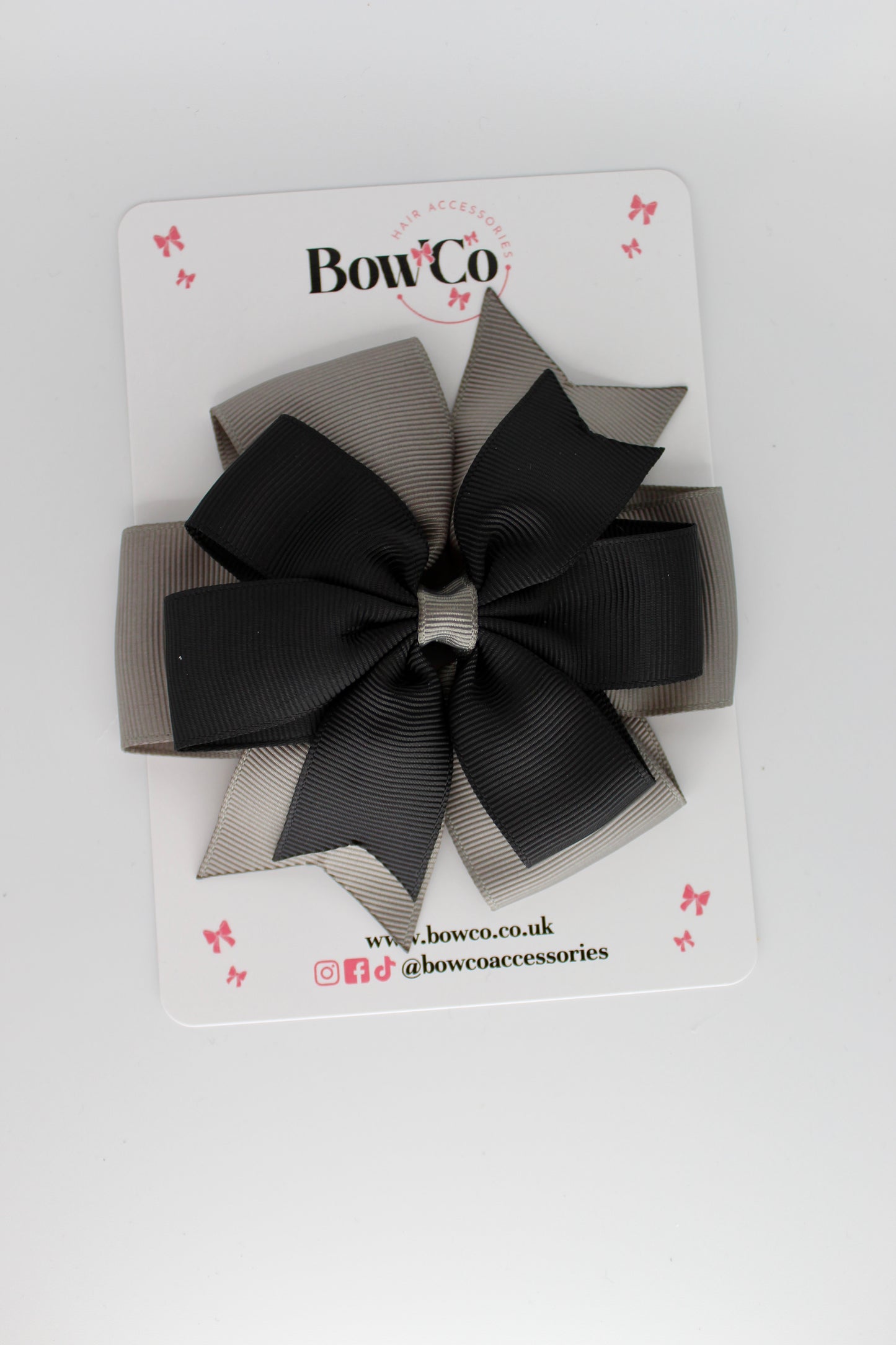 Pinwheel Bow Clip - Black and Metal Grey