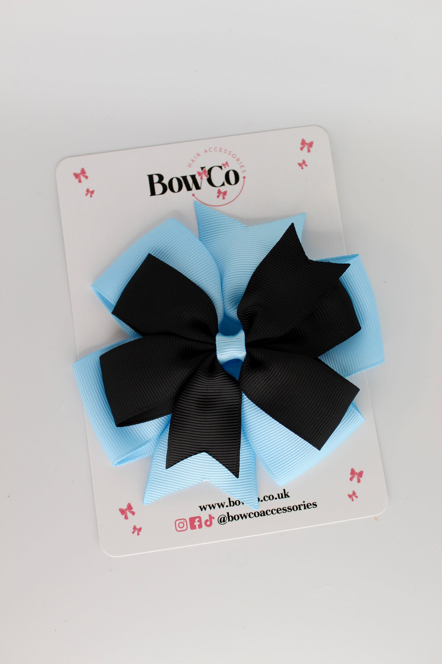 Pinwheel Bow Clip - Black and Blue Topaz