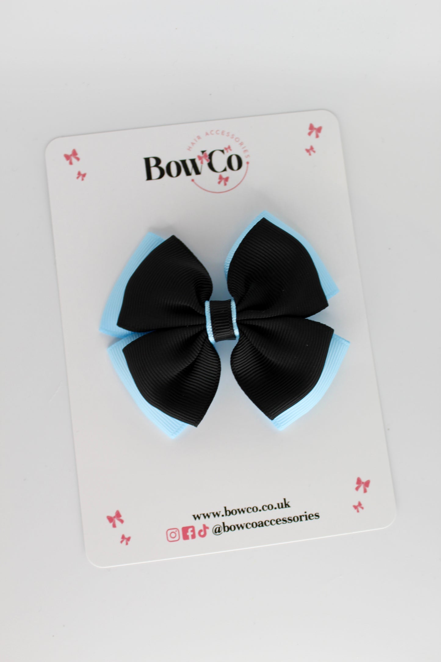 3 Inch Layer Edge Bow - Clip - Black and Blue Topaz