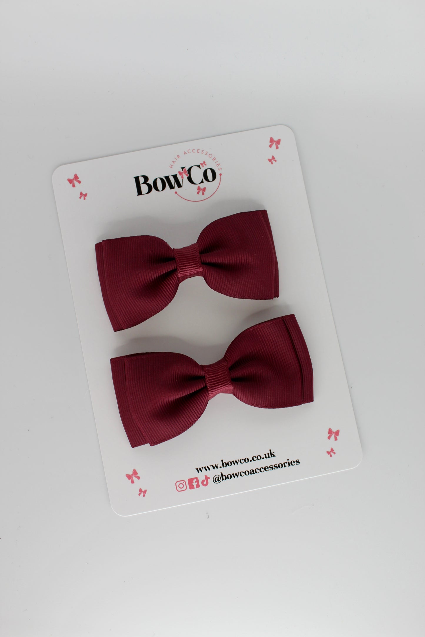 Burgundy - Double Lapel Bow Set - Clip