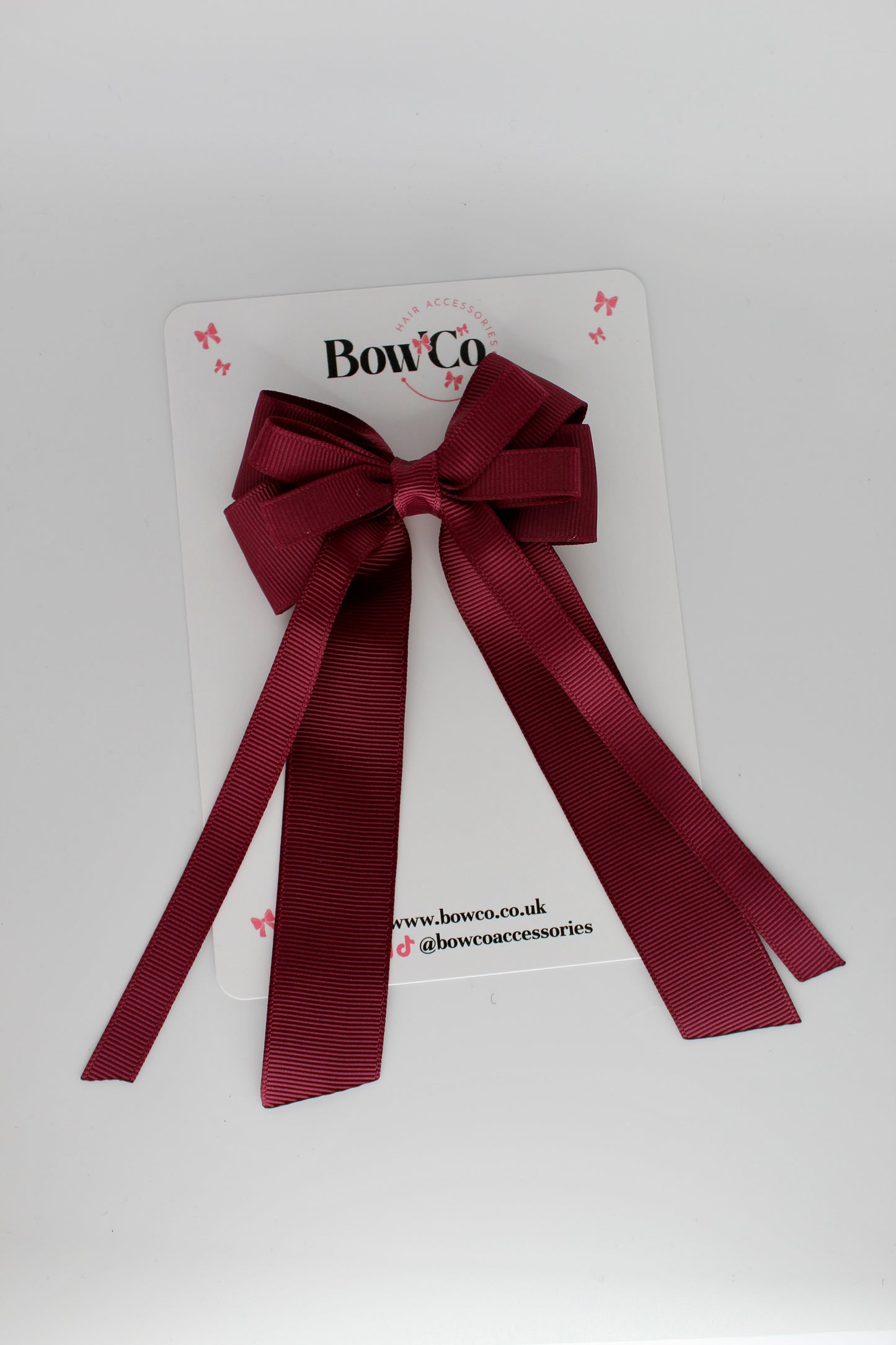 4 Inch Loop Bow Clip PonyTail - Burgundy