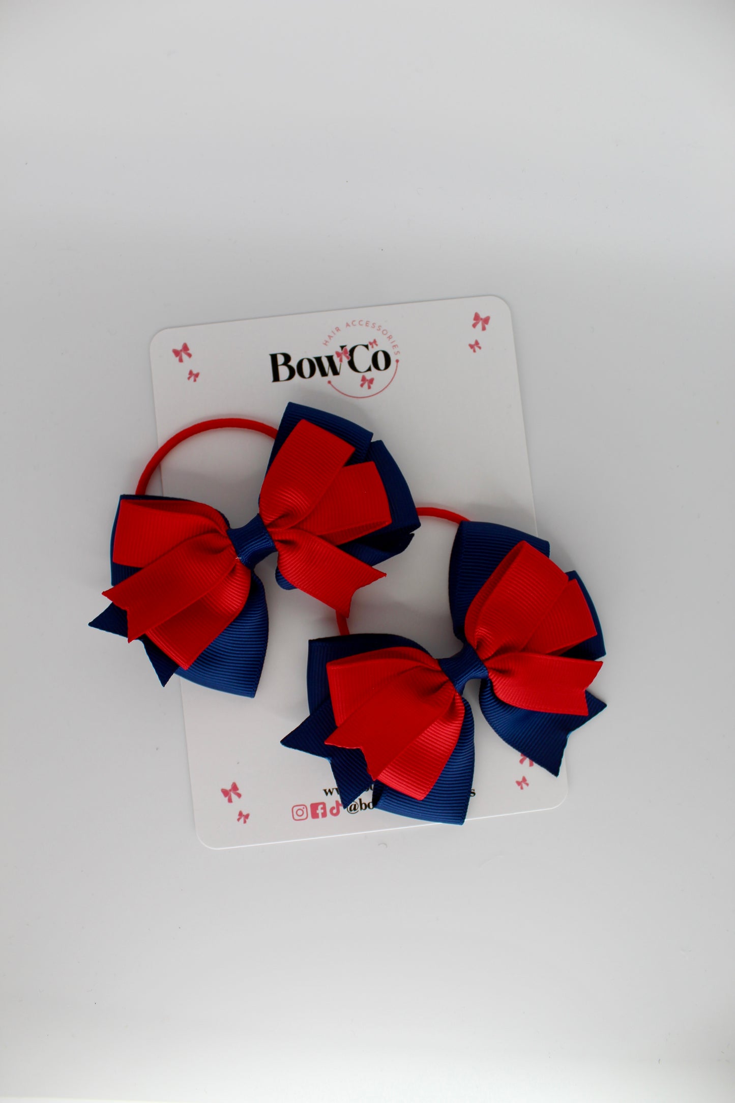 Red and Navy Blue - Double Tail Bow Set - Elastic