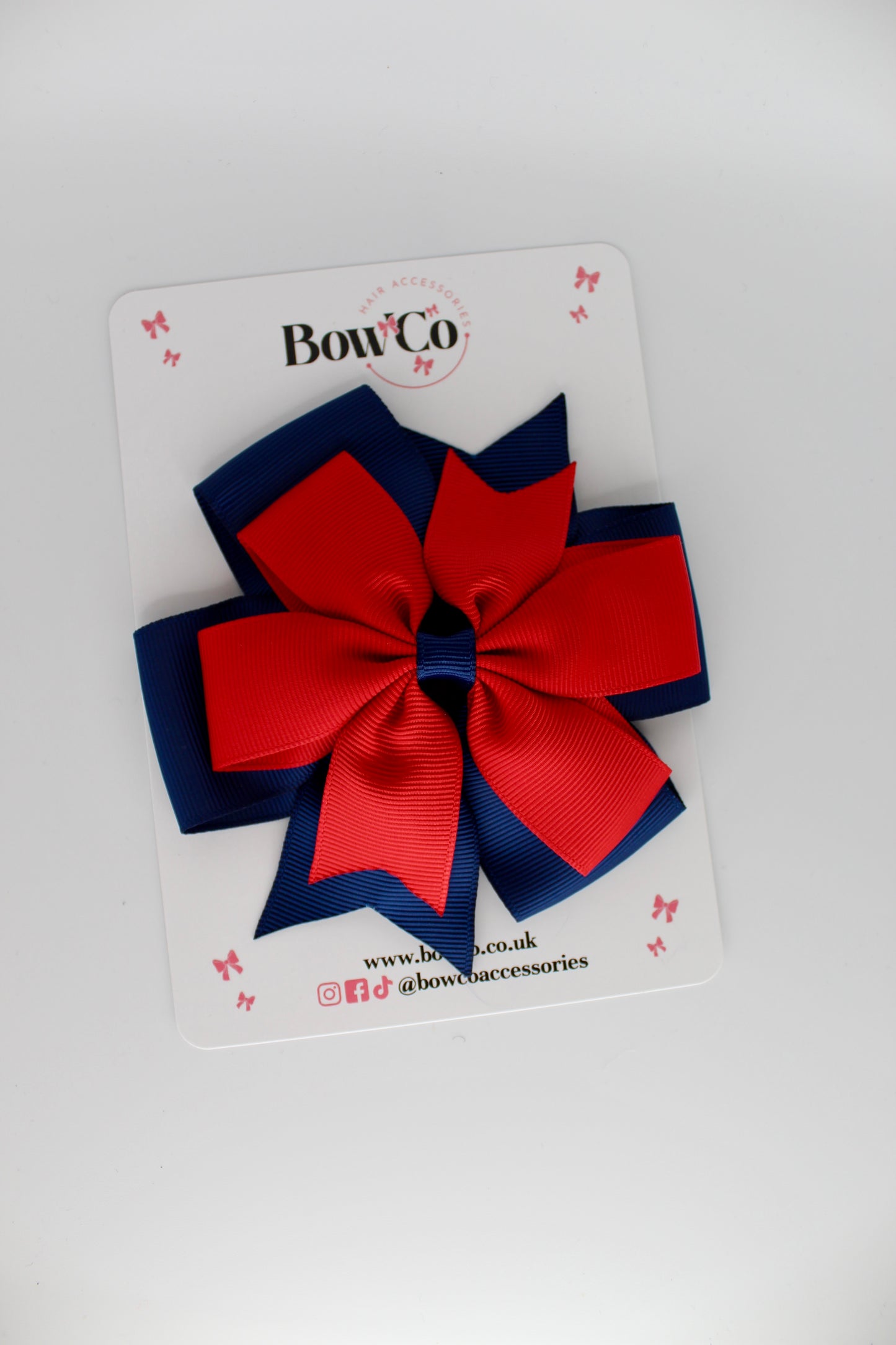 Pinwheel Bow Clip - Red and Navy Blue