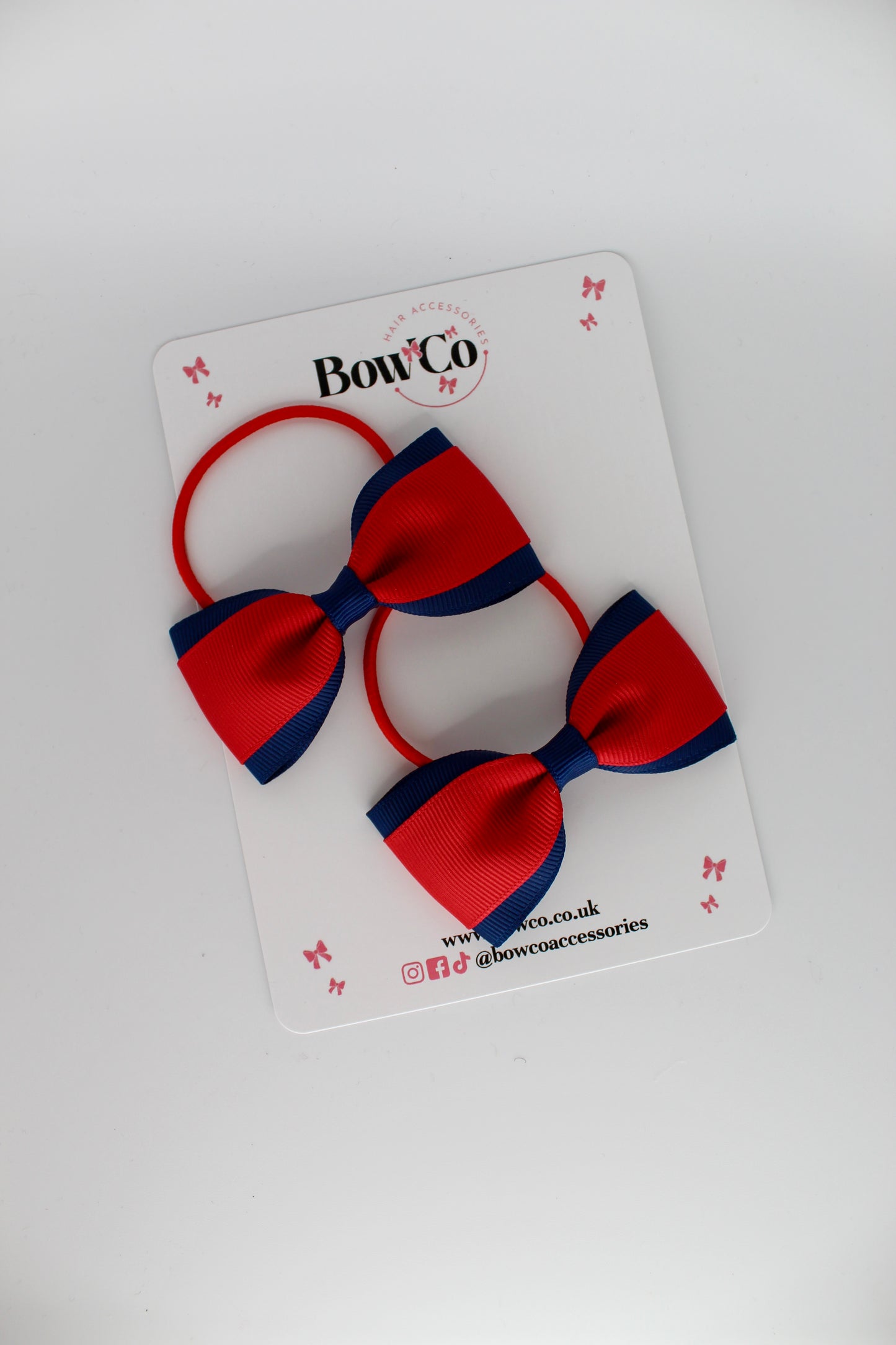 Red and Navy Blue - Tuxedo Bow Set - Elastic
