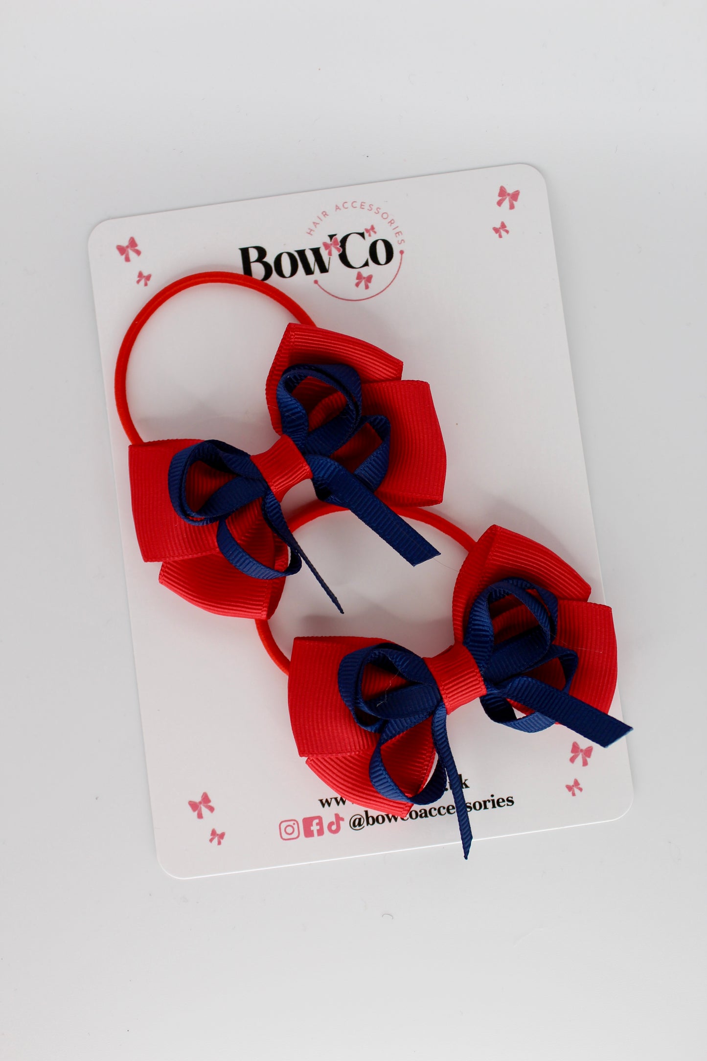 Red and Navy Blue - Double Bow Set - Elastic