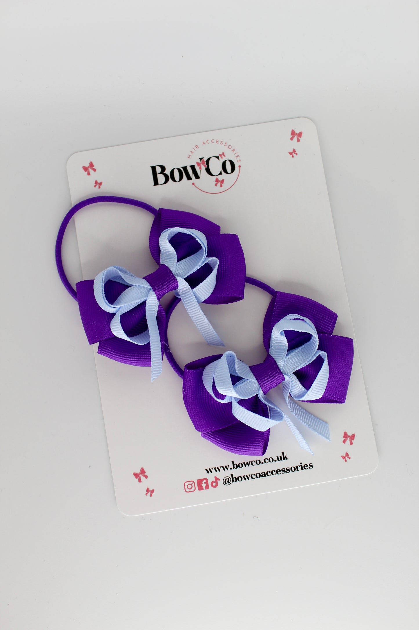 School Bows Purple and Bluebell - Double Bow Set - Elastic