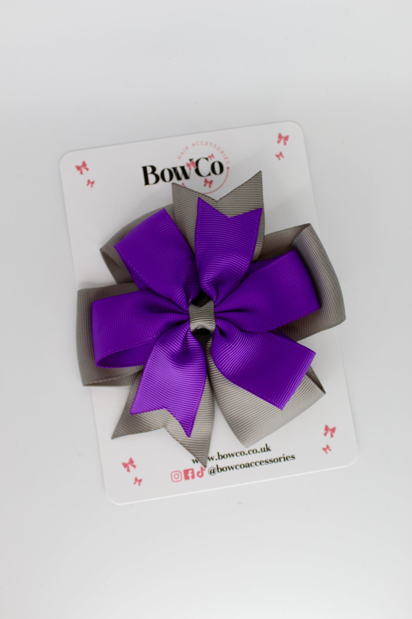 Pinwheel Bow Clip - Purple and Metal Grey