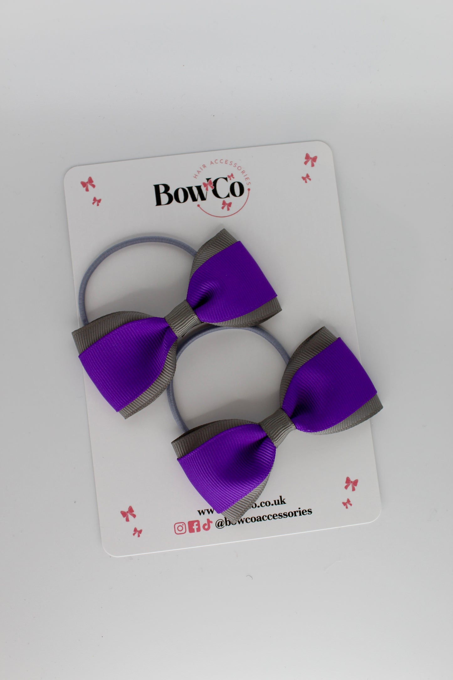 School Bows Purple and Grey - Tuxedo Bow Set - Elastic
