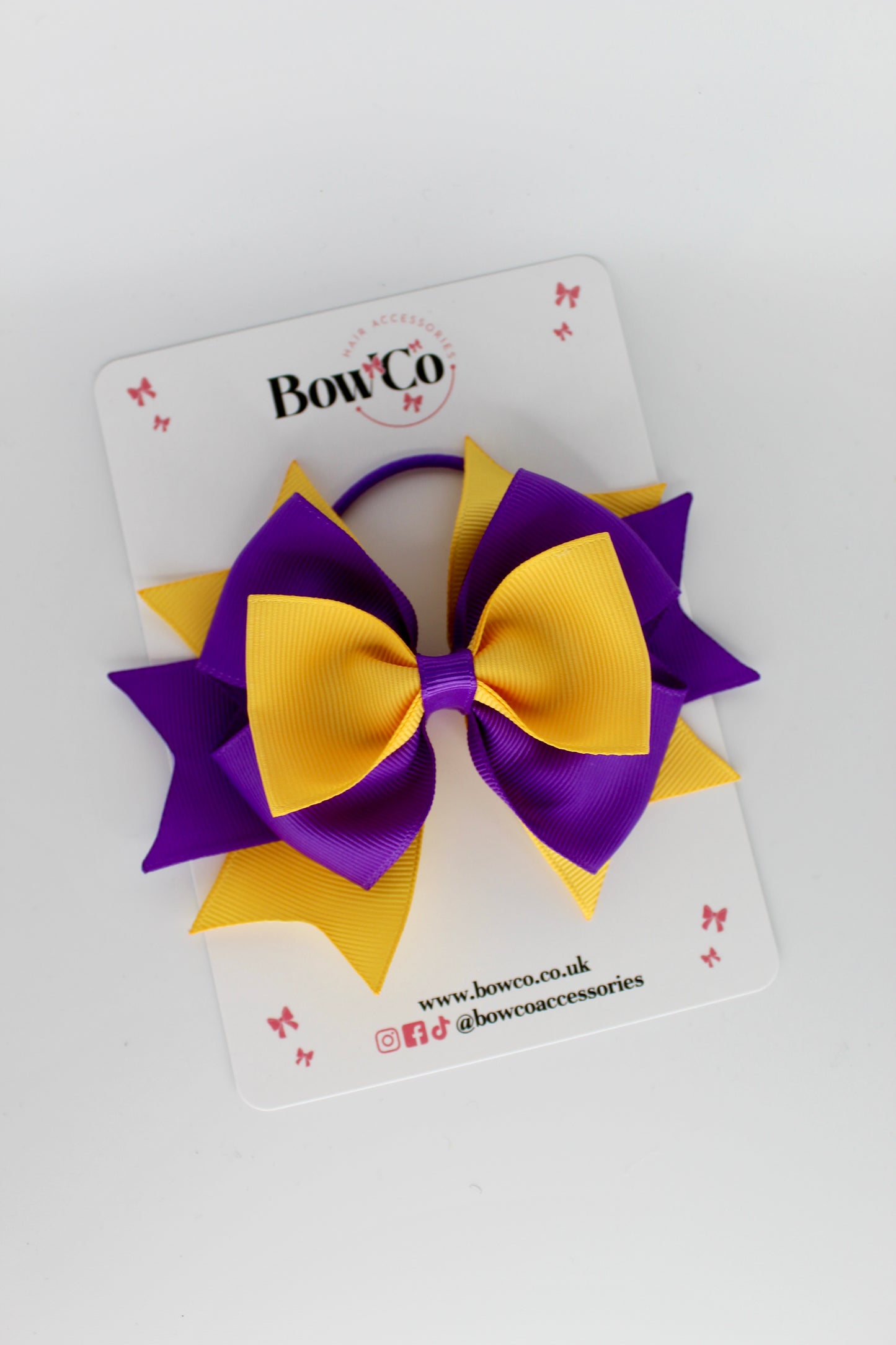 Purple and Yellow Gold - Layer Bow - Elastic Band