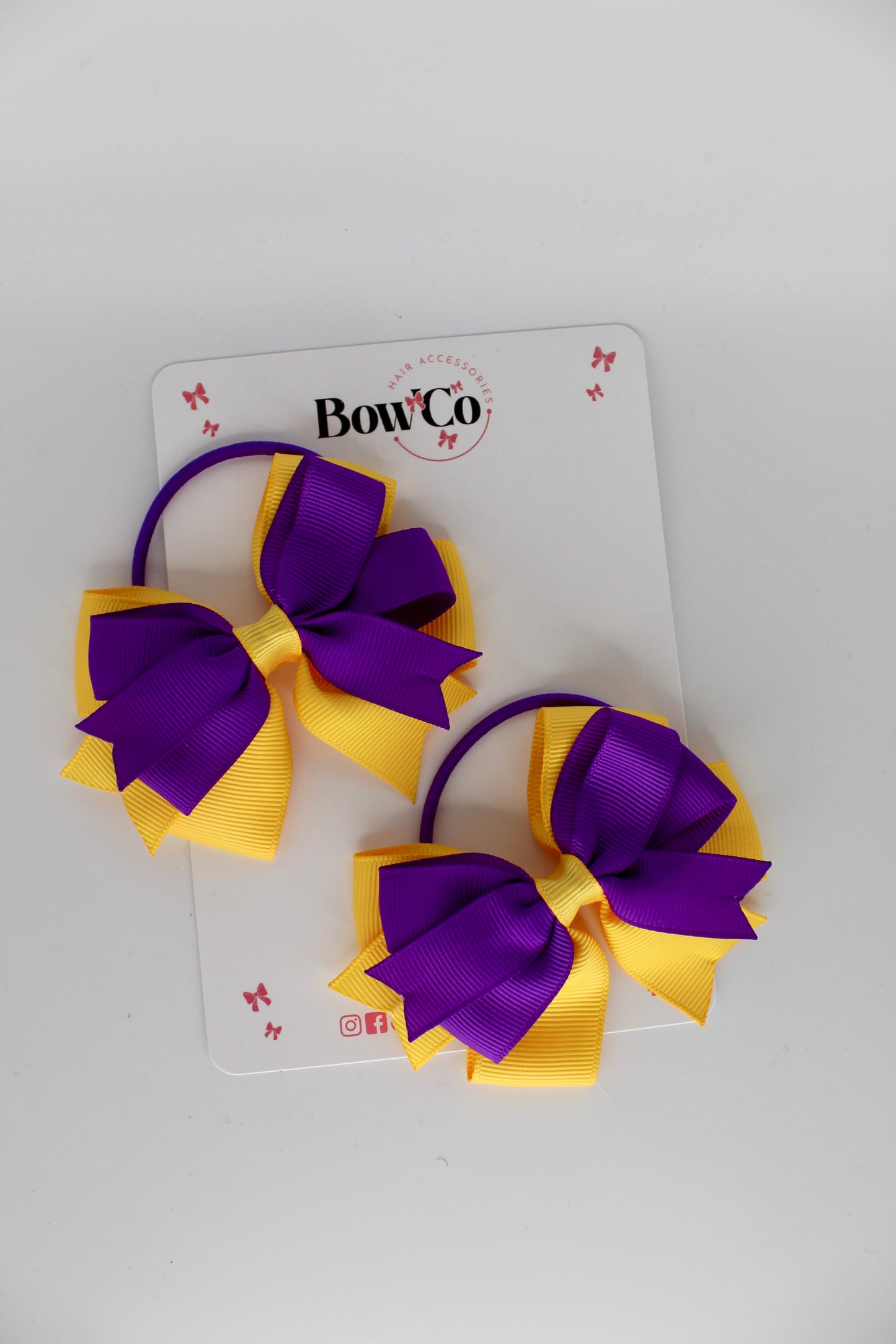Purple and Yellow Gold - Double Tail Bow Set - Elastic