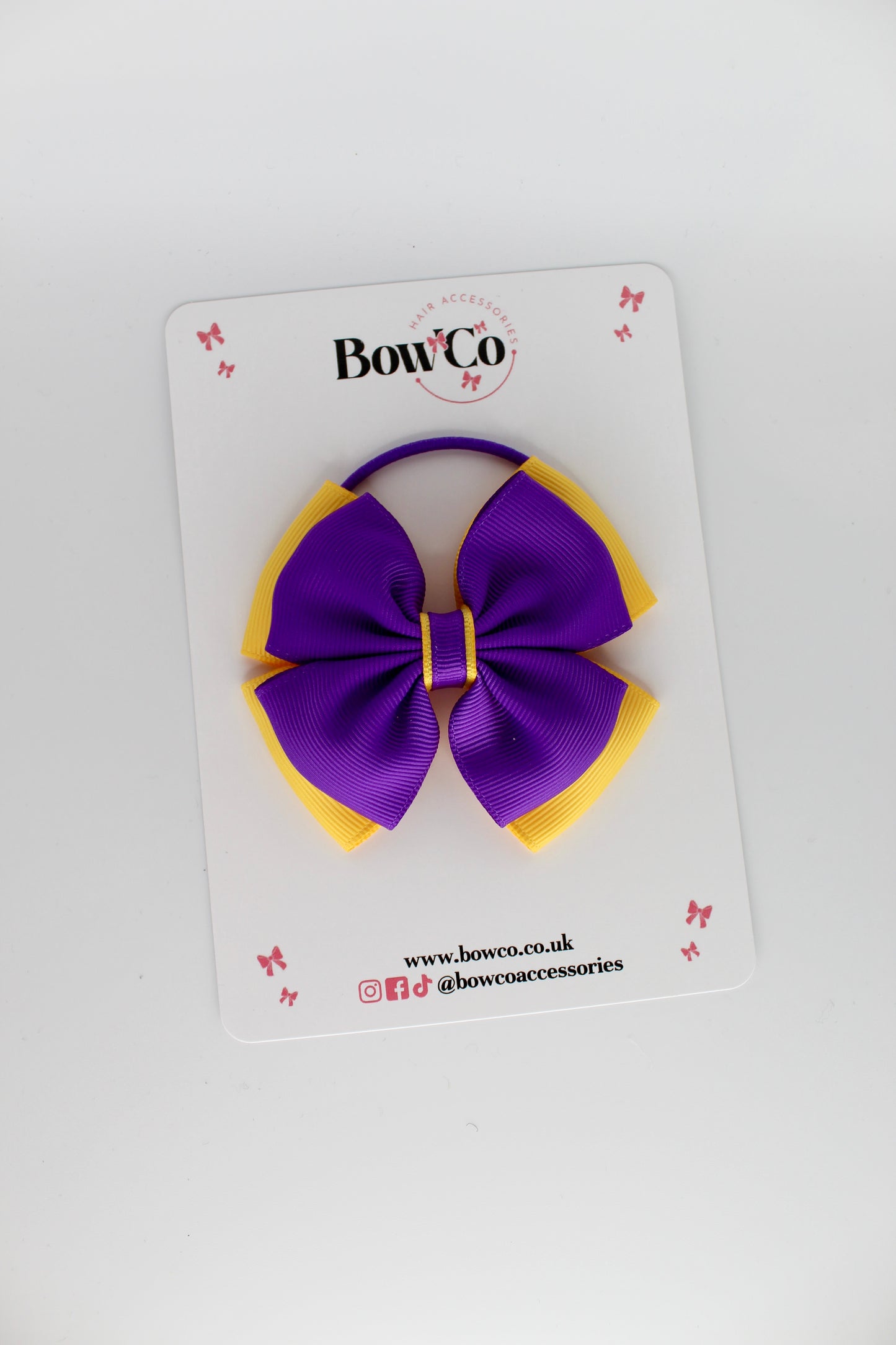 Purple and Yellow Gold - Layer Edge Bow - Elastic Band