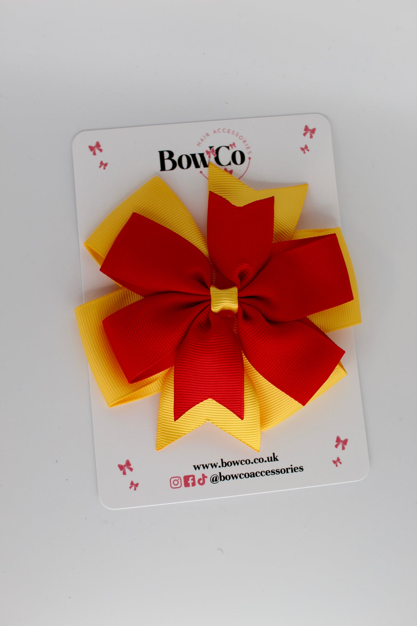 Pinwheel Bow Clip - Red and Yellow Gold