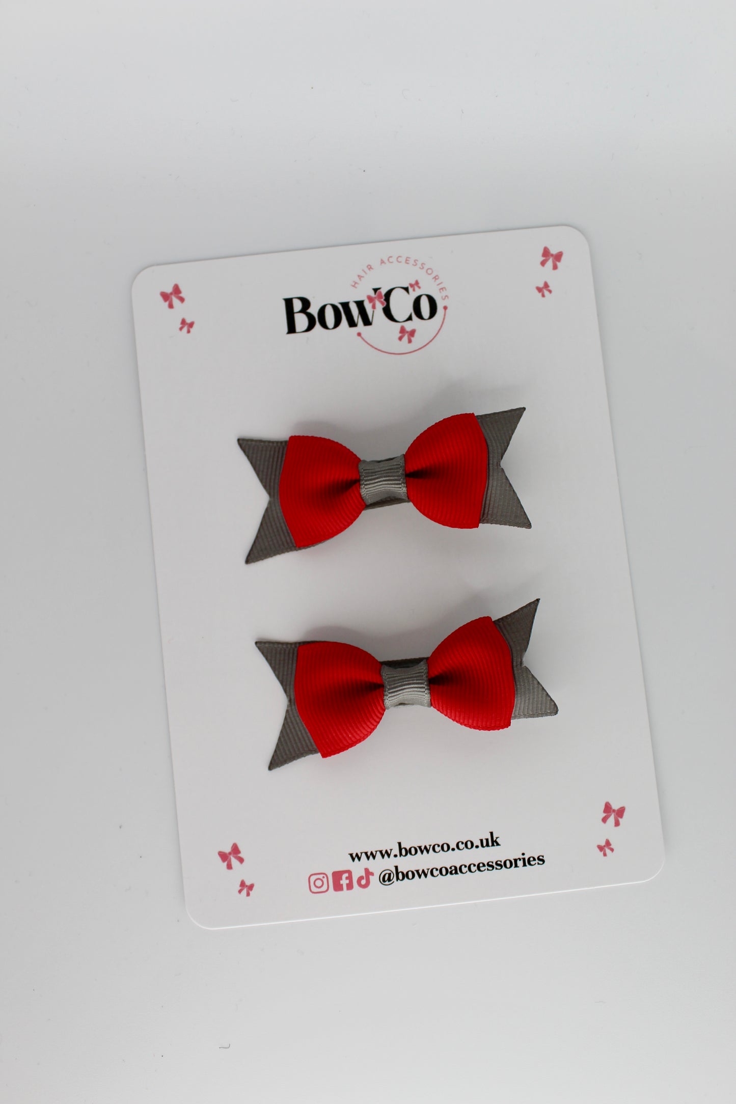 Layer Tail Bow - Clip - Red and Metal Grey