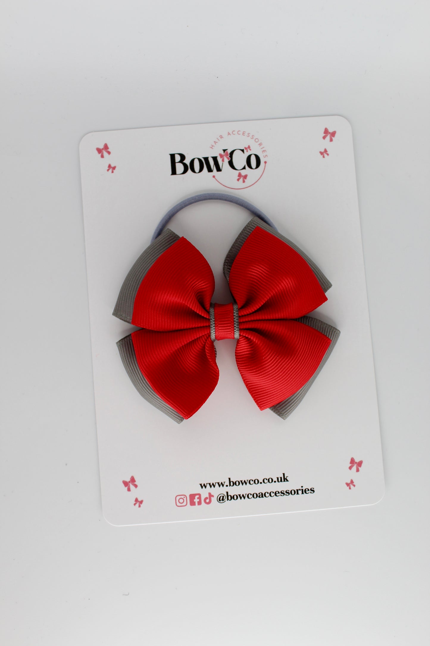 Layer Edge Bow - Elastic - Red and Metal Grey