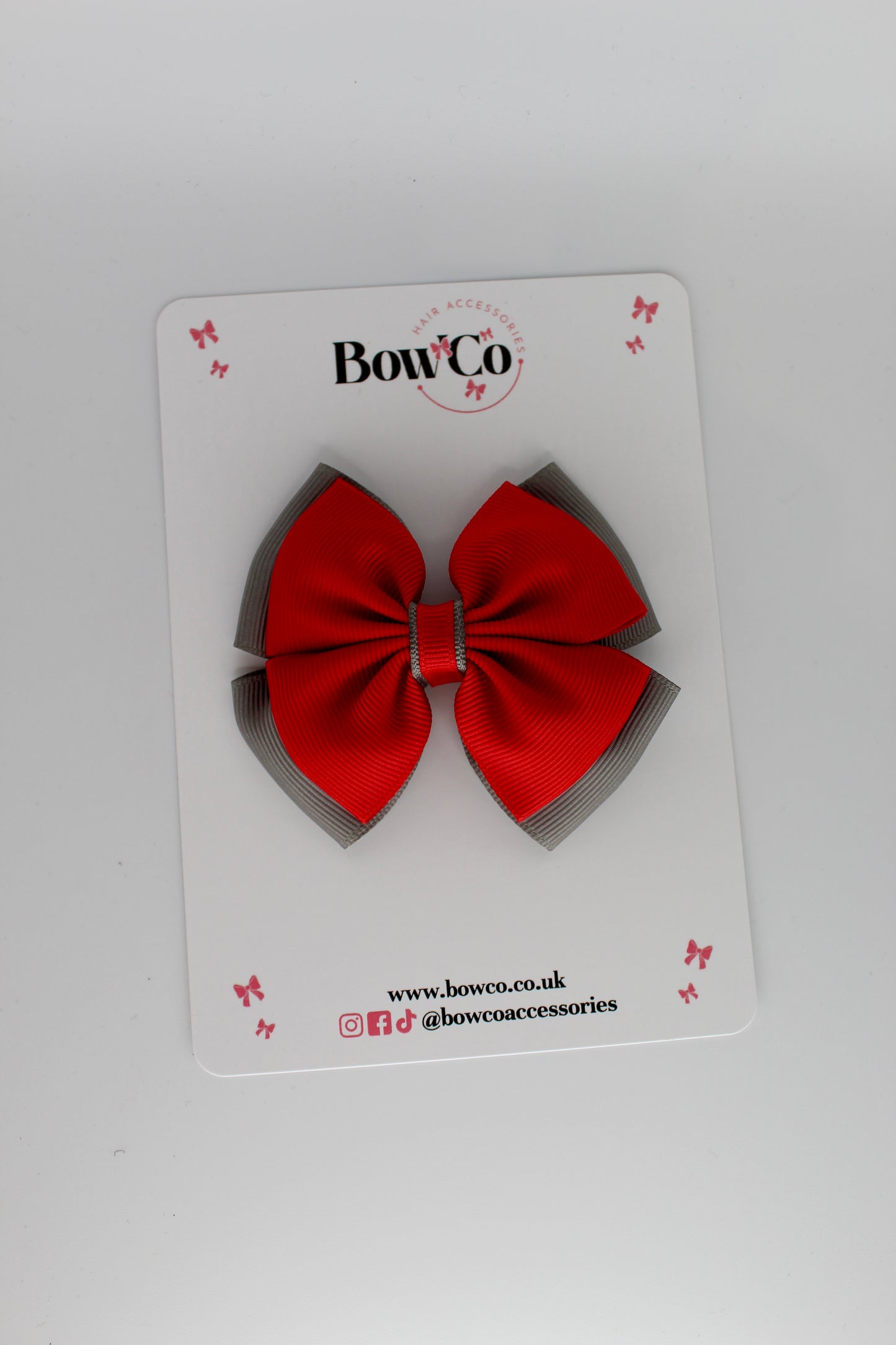 Layer Edge Bow - Clip - Red and Metal Grey