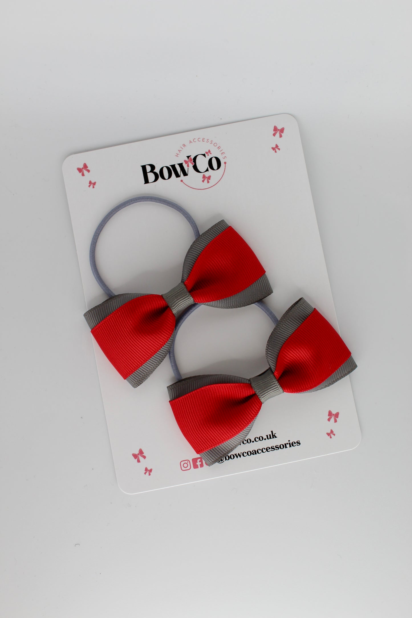 Red and Metal Grey - Tuxedo Bow Set - Elastic