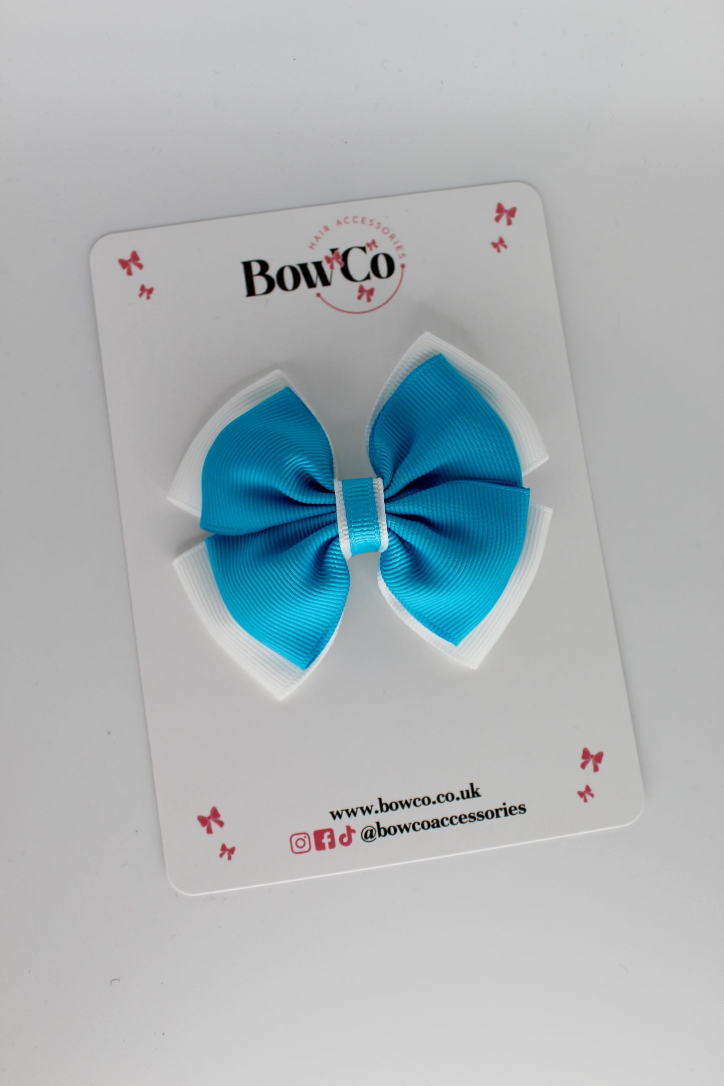 Layer Edge Bow - Clip - Turquoise and White