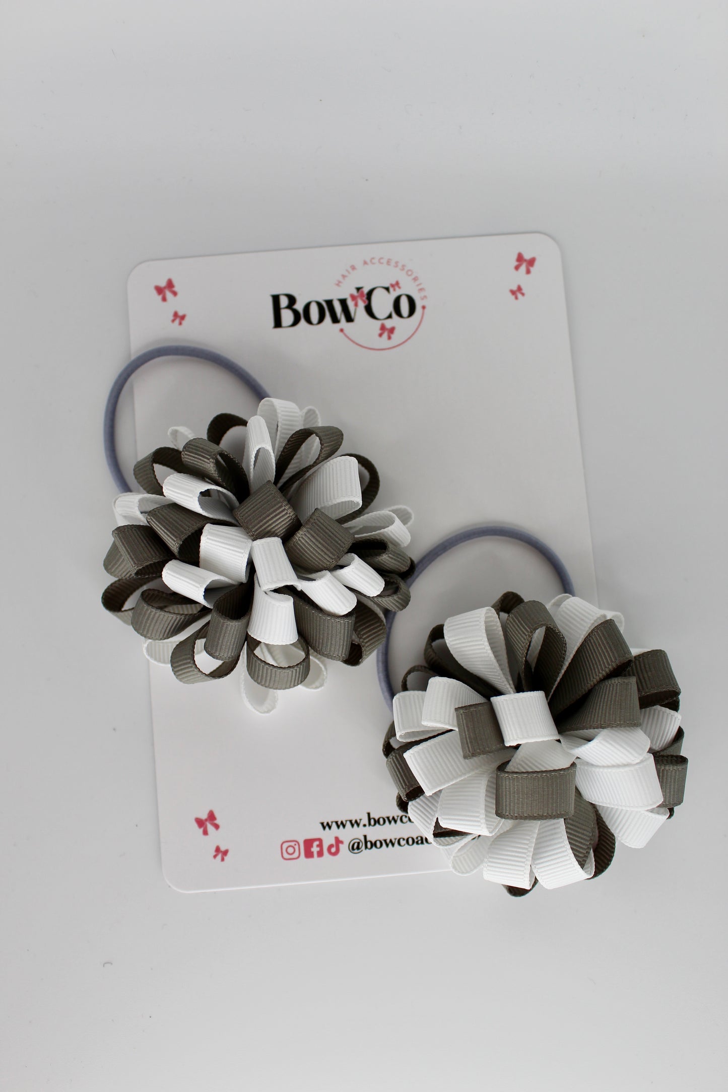 Pom Pom Elastic Set - Metal Grey and White