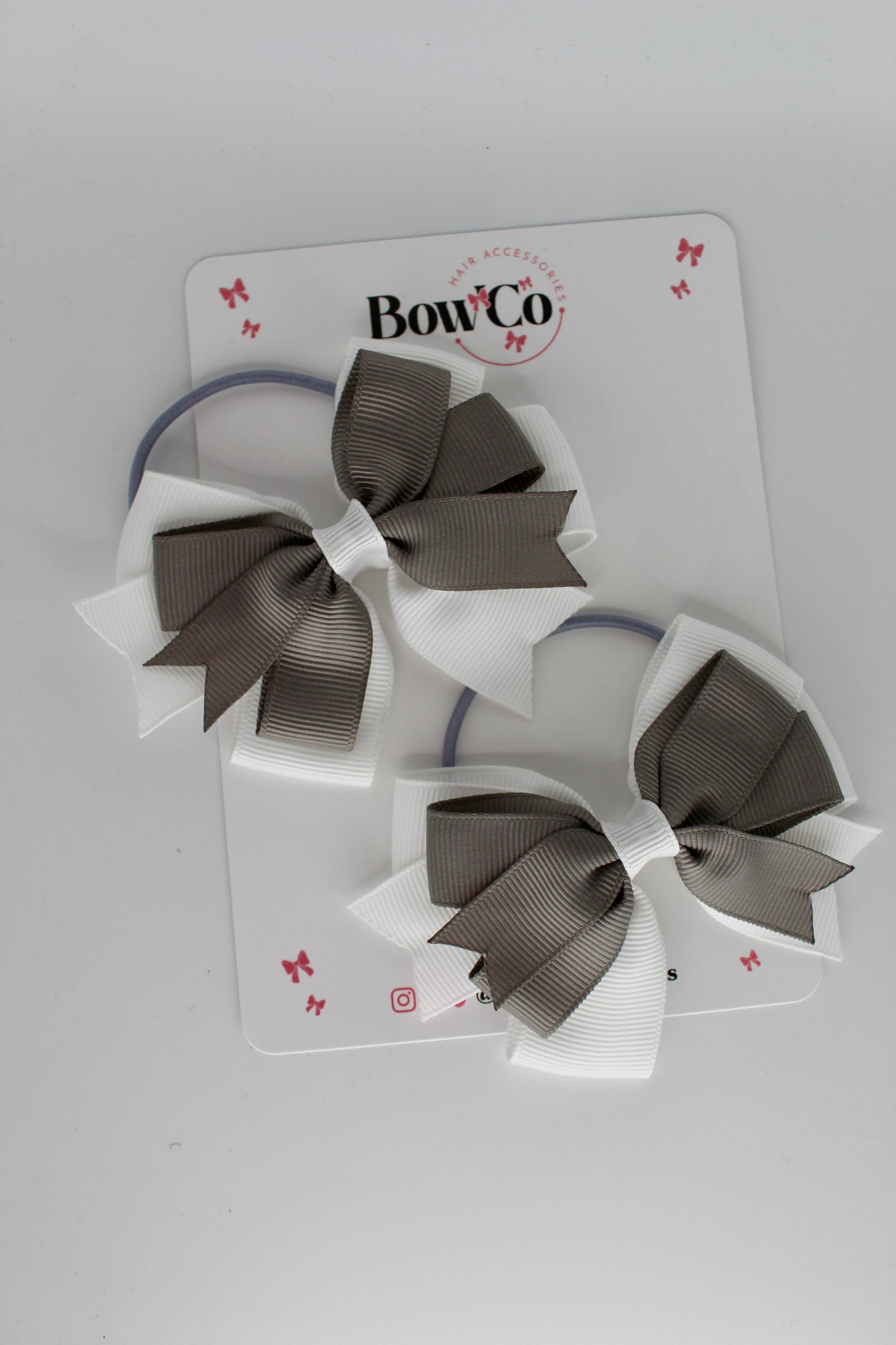 Metal Grey and White - Double Tail Bow Set - Elastic