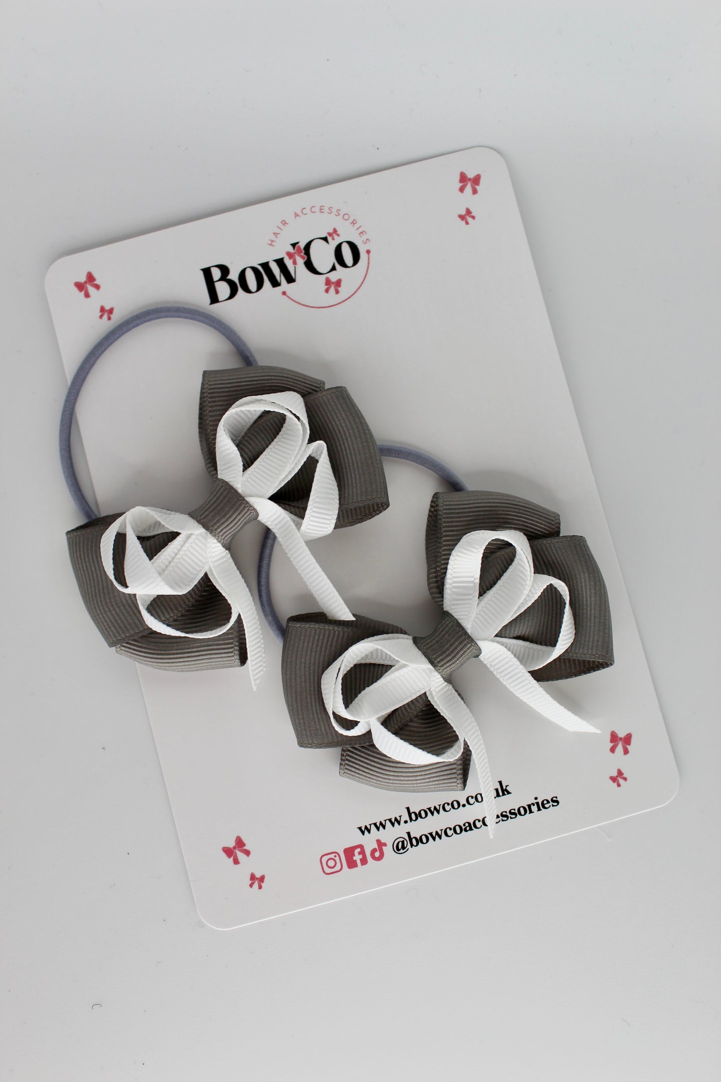 Metal Grey and White - Double Bow Set - Elastic
