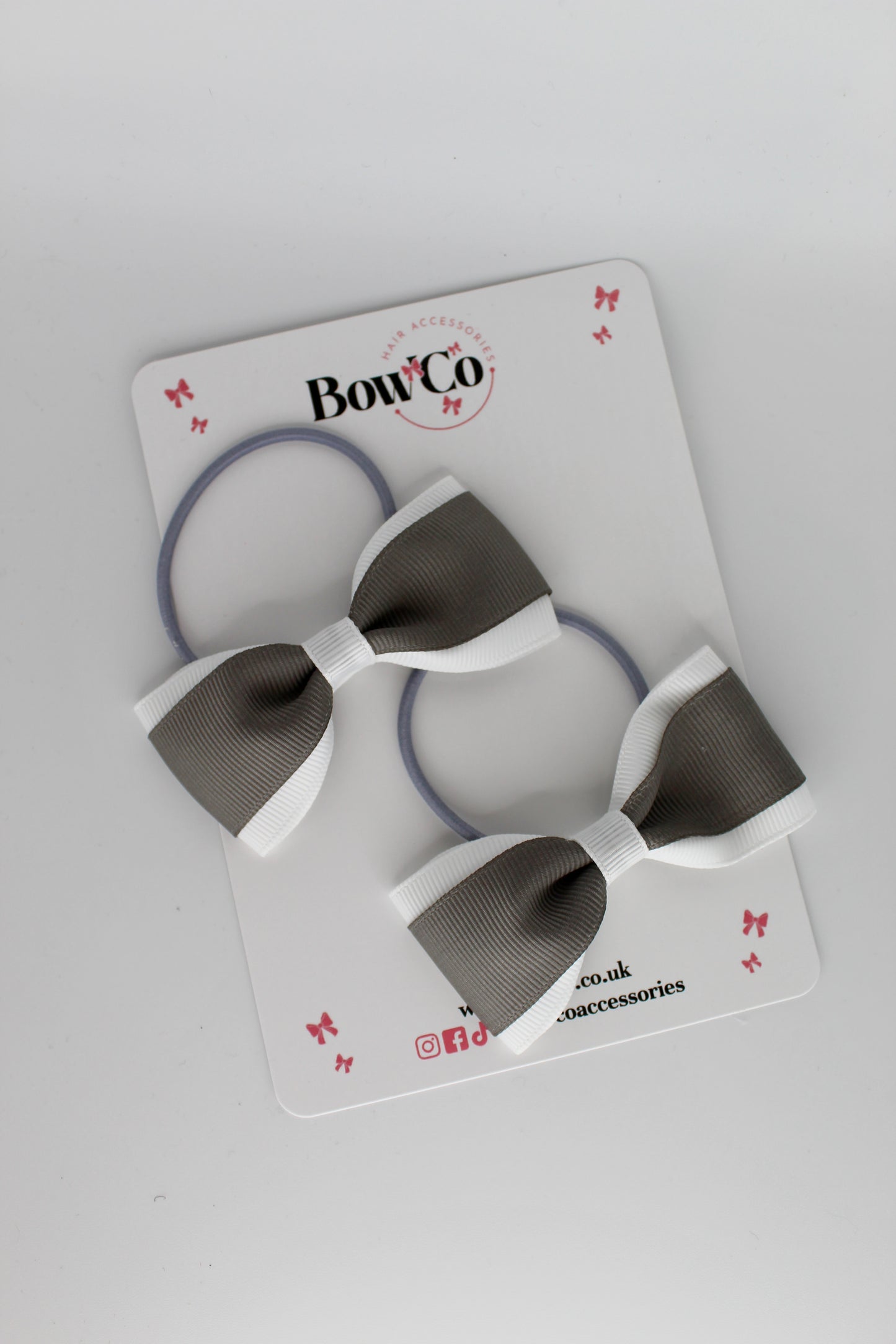 Metal Grey and White - Tuxedo Bow Set - Elastic
