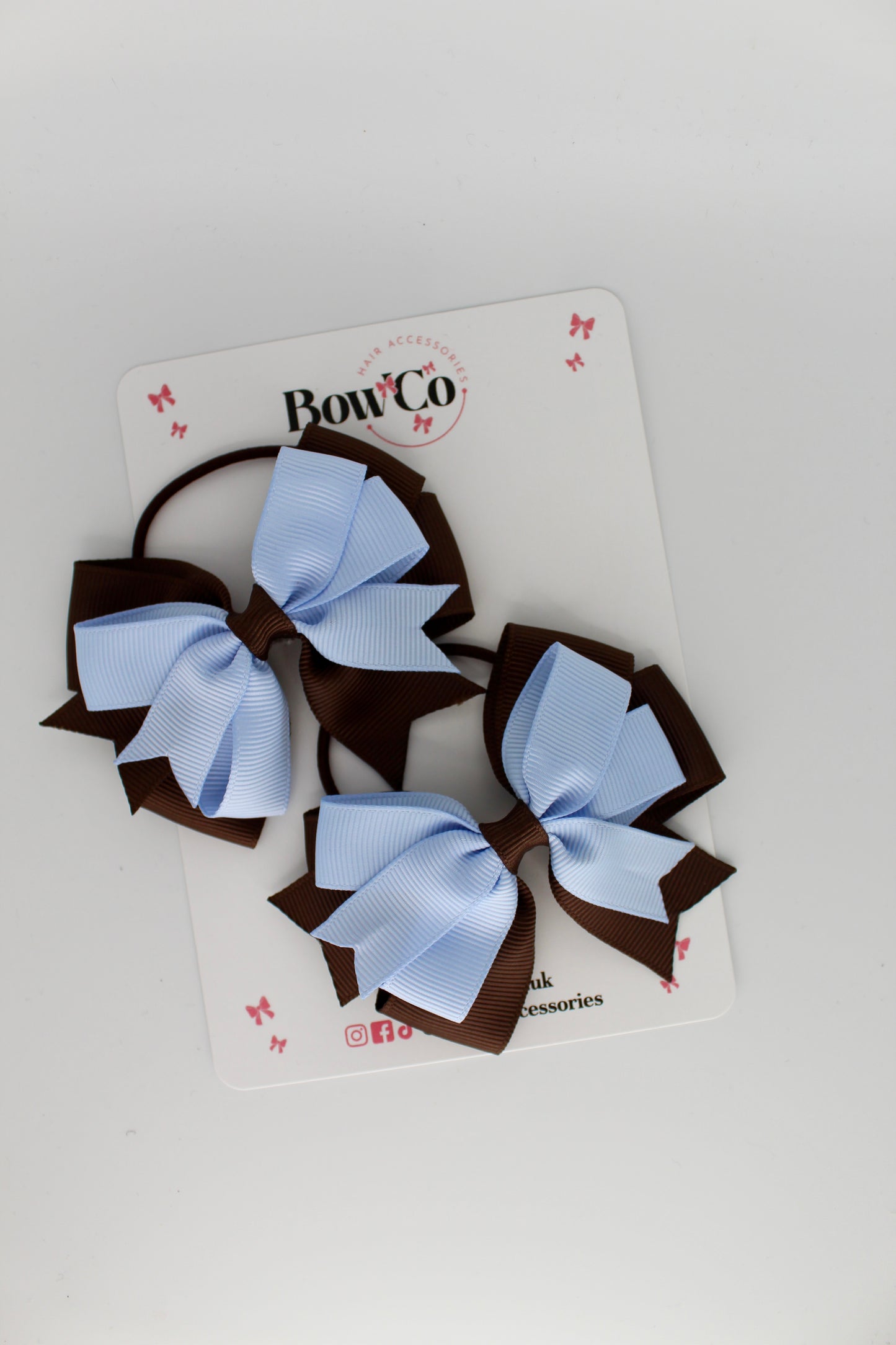 Bluebell and Brown - Double Tail Bow Set - Elastic