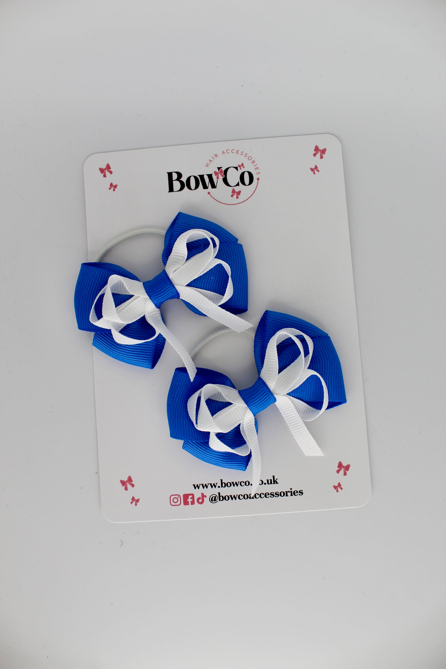 Royal Blue and White - Double Bow Set - Elastic