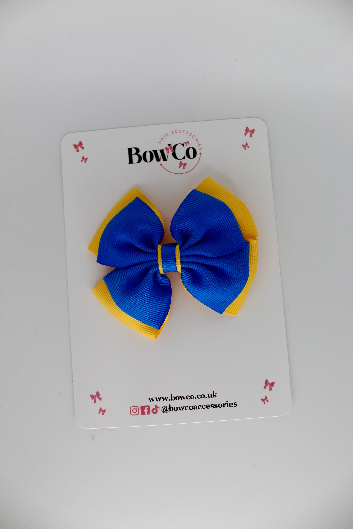 Layer Edge Bow - Clip - Royal Blue and Yellow Gold