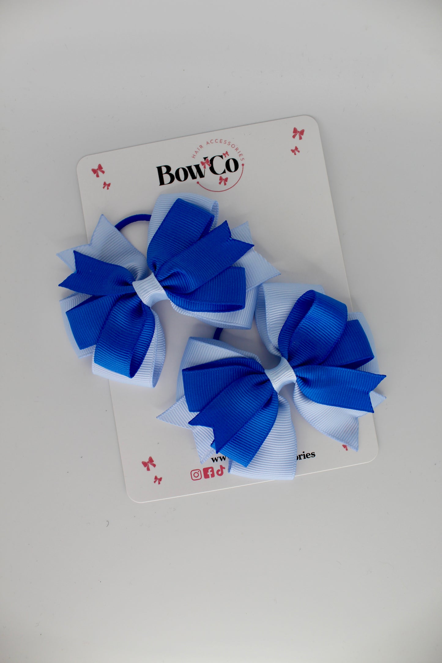Royal Blue and Bluebell - Double Tail Bow Set - Elastic