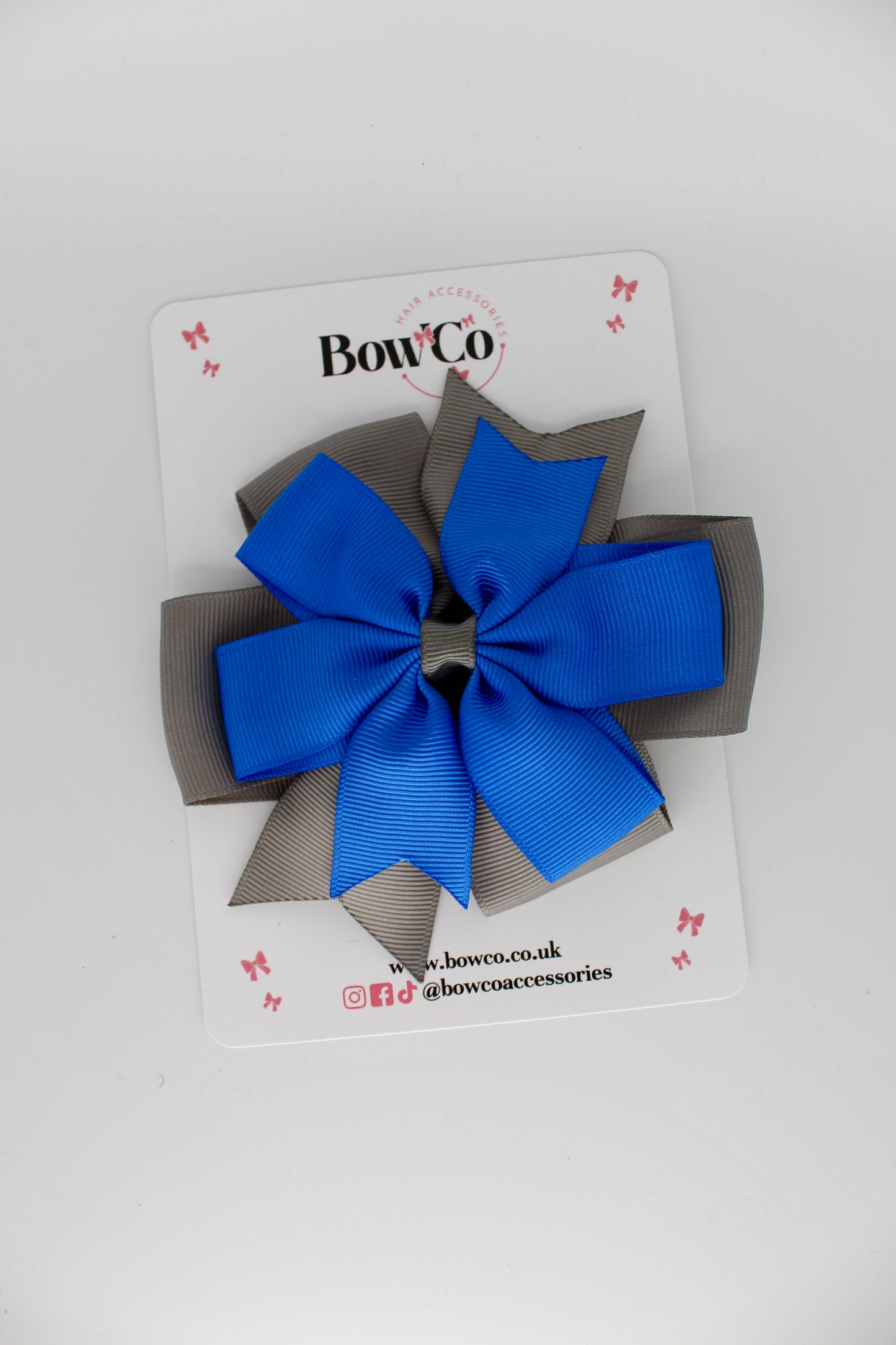 Pinwheel Bow Clip - Royal Blue and Metal Grey
