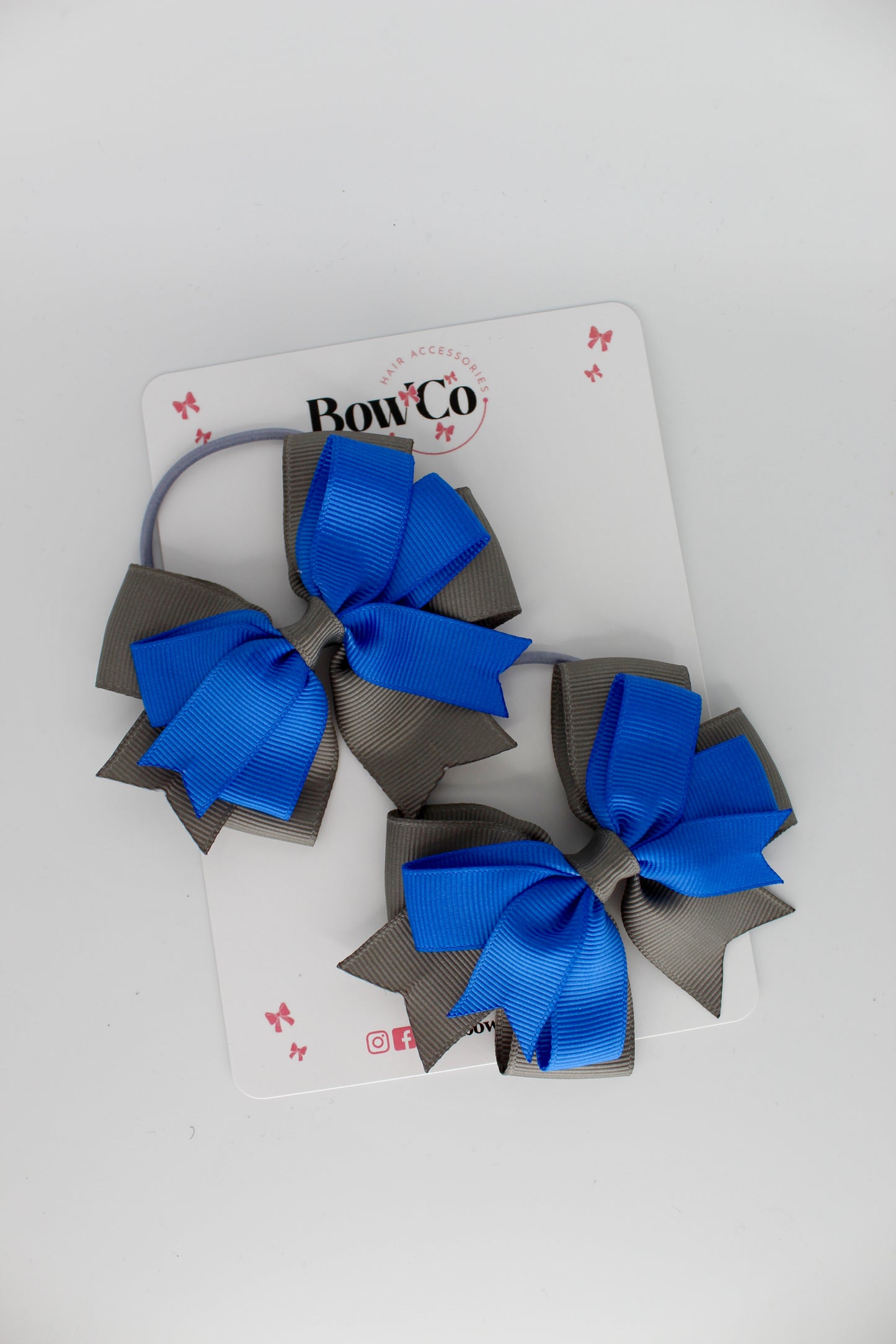 Royal Blue and Metal Grey - Double Tail Bow Set - Elastic