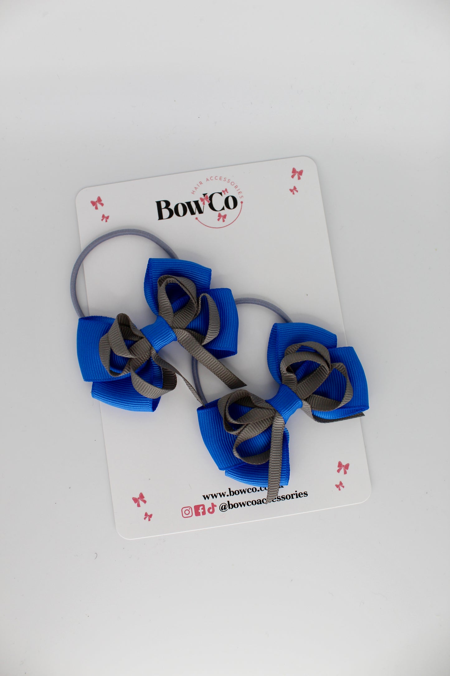 Royal Blue and Metal Grey - Double Bow Set - Elastic