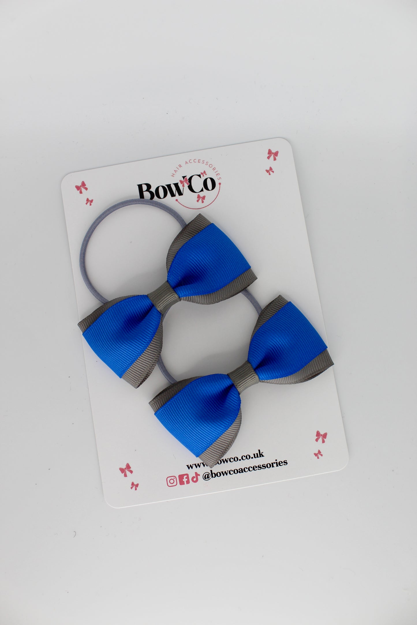 Royal Blue and Metal Grey - Tuxedo Bow Set - Elastic