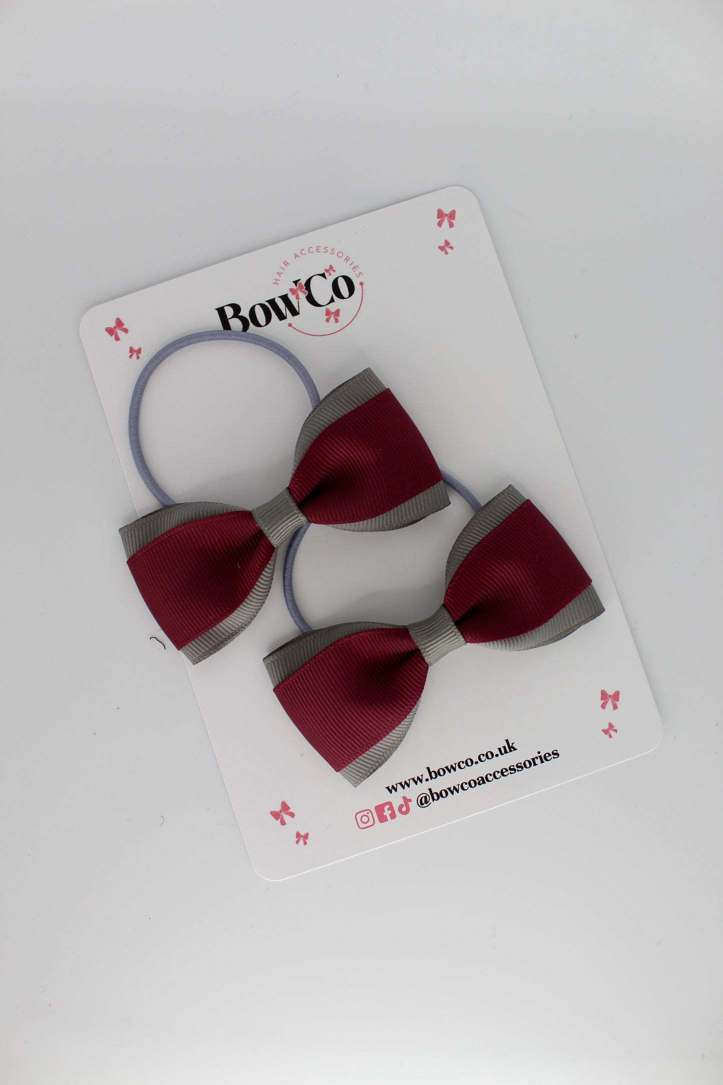 Burgundy and Metal Grey - Tuxedo Bow Set - Elastic