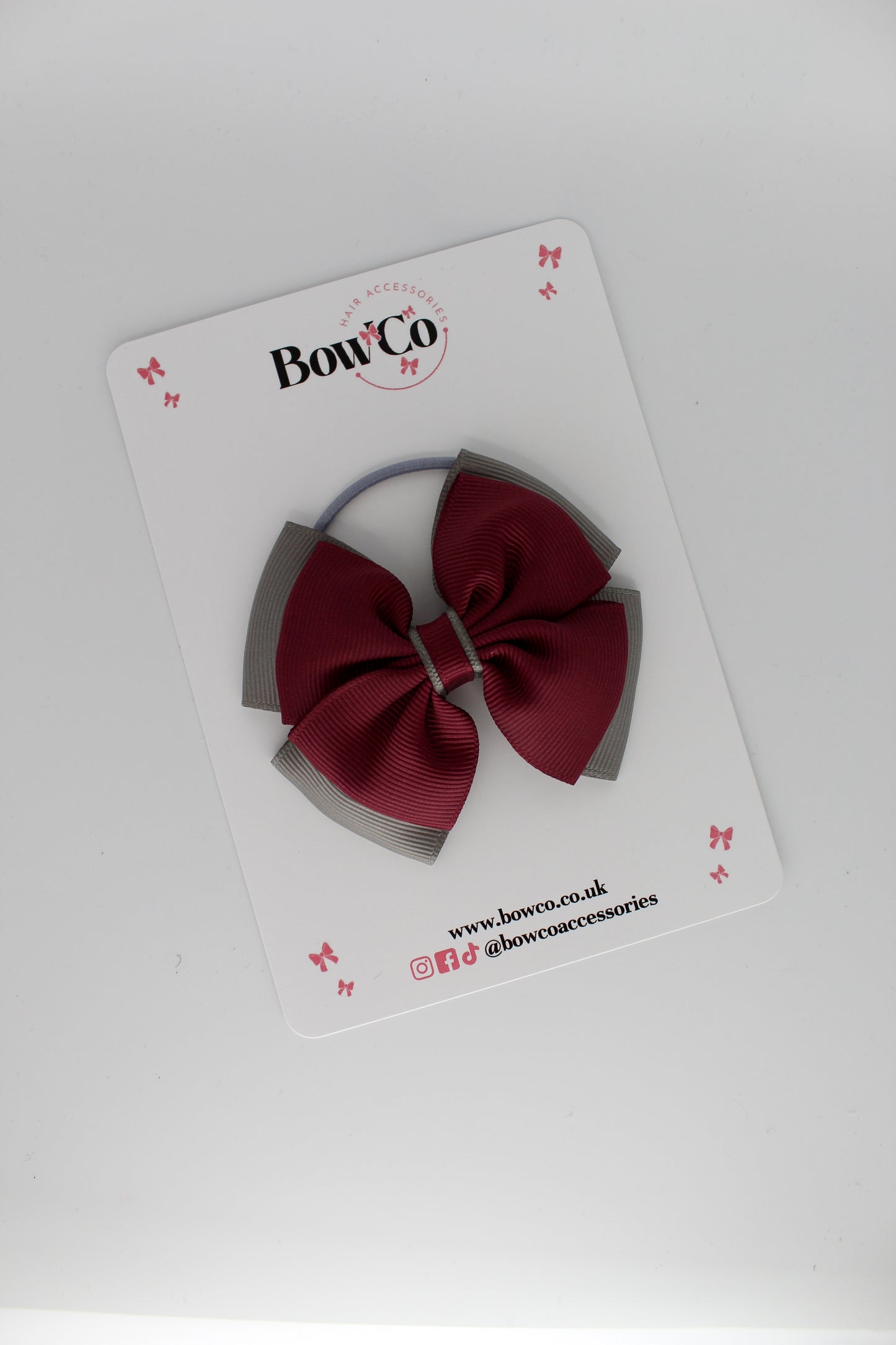 Layer Edge Bow - Elastic - Burgundy and Metal Grey