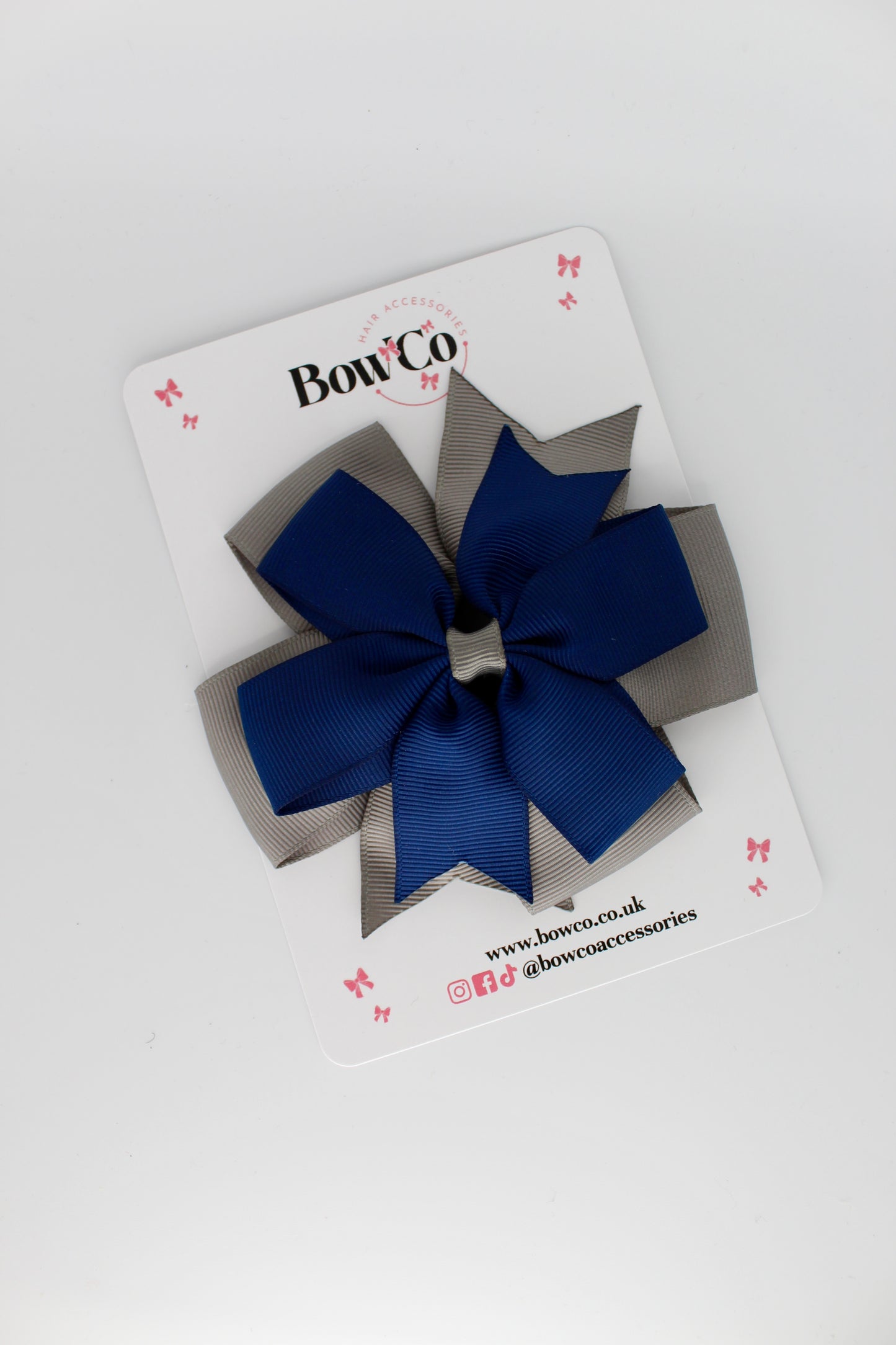 Pinwheel Bow Clip - Navy Blue and Metal Grey