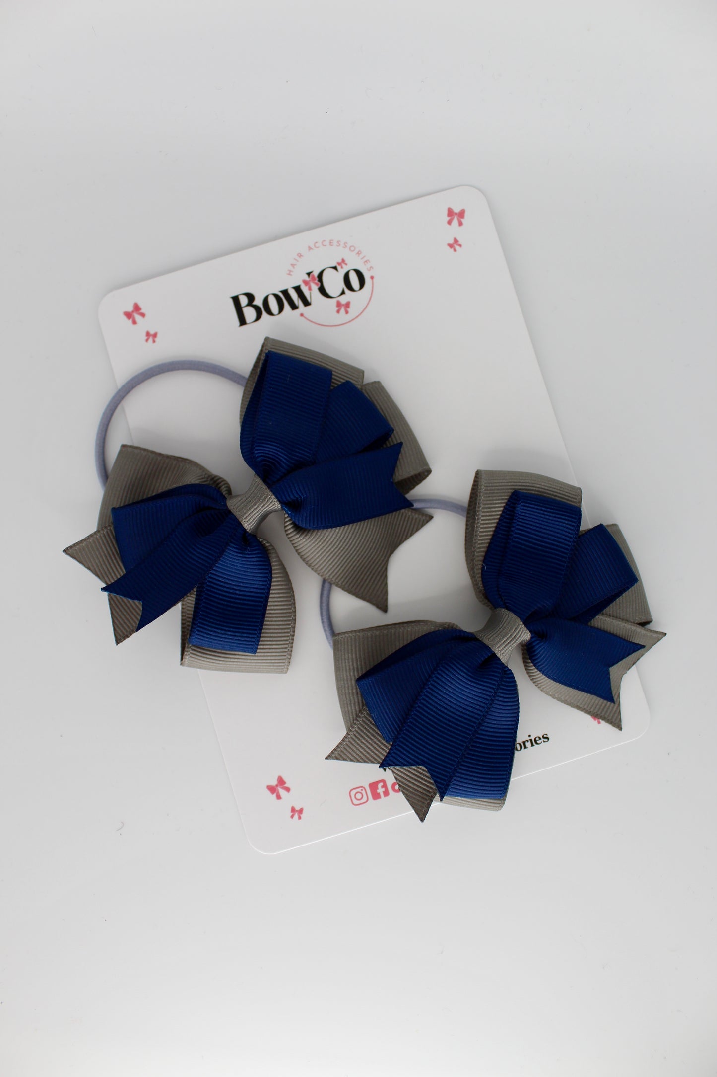 Navy and Metal Grey - Double Tail Bow Set - Elastic