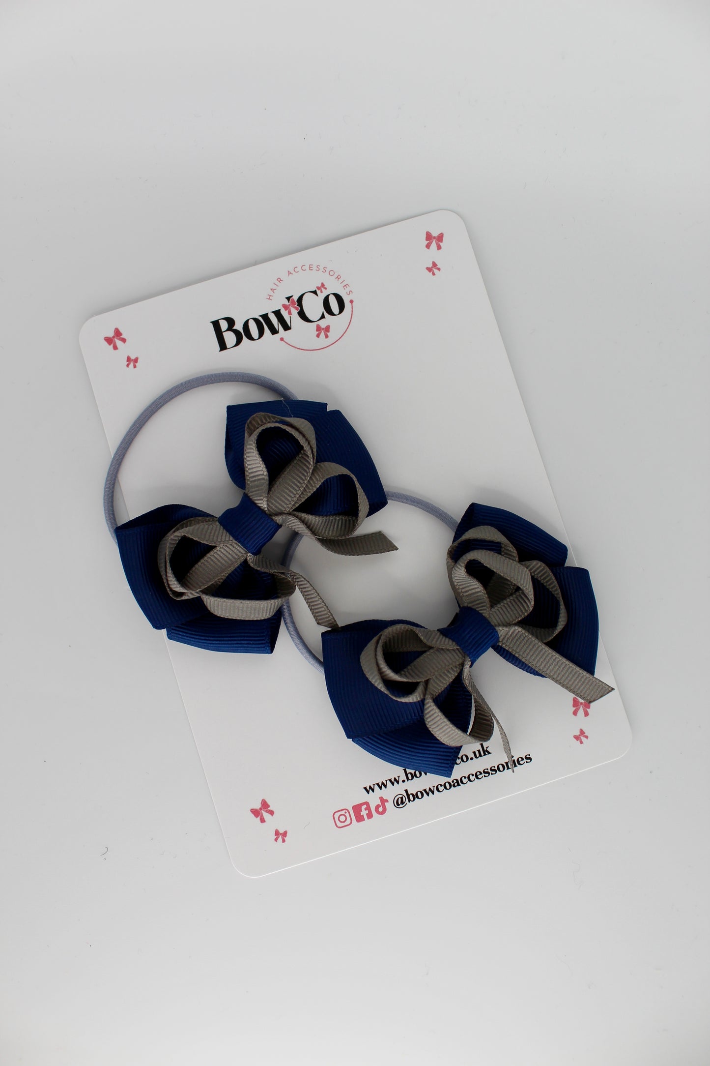 Navy and Metal Grey - Double Bow Set - Elastic